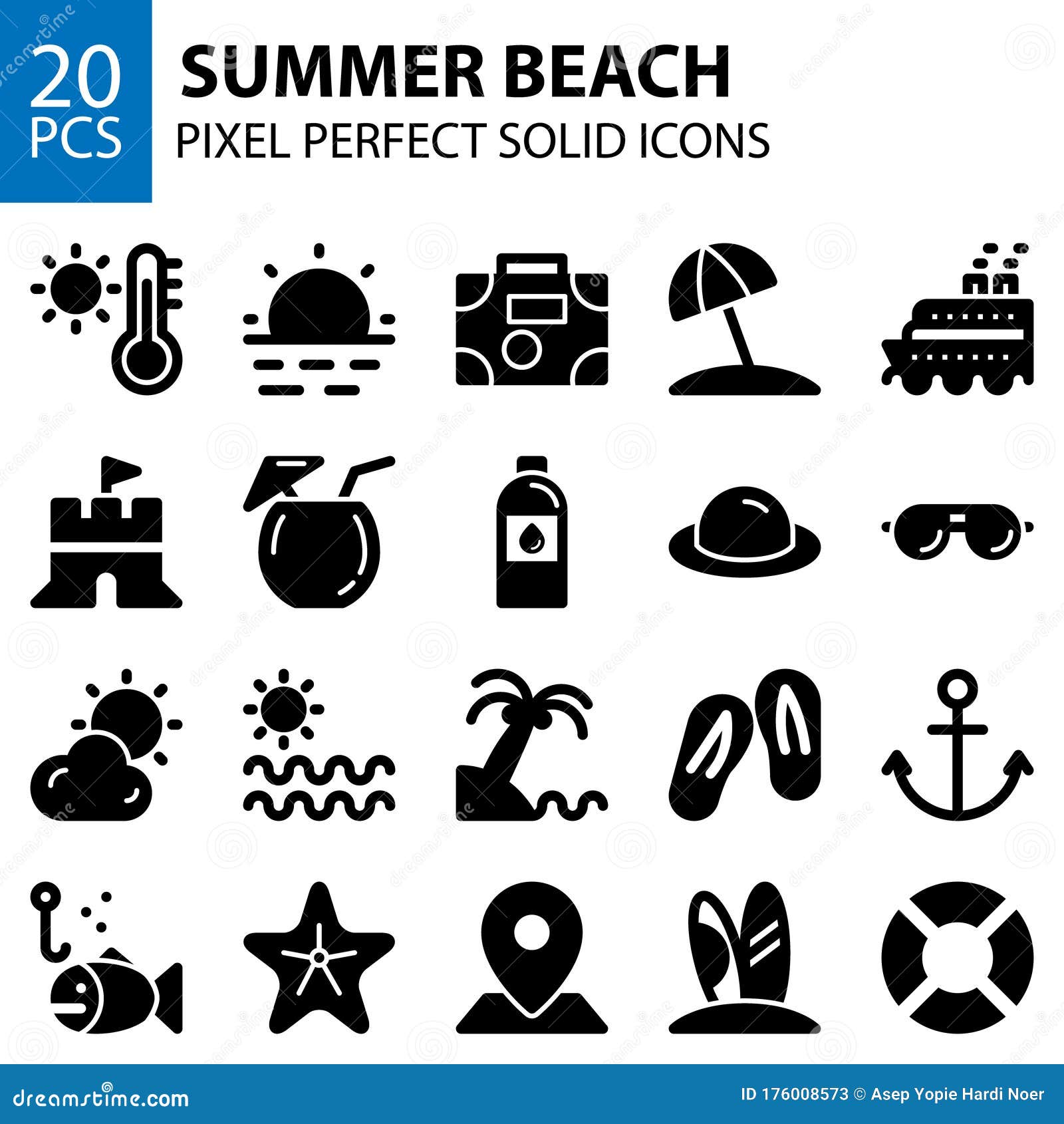 Download Summer Beach Solid Icons Bundle Pixel Perfect Stock Vector ...