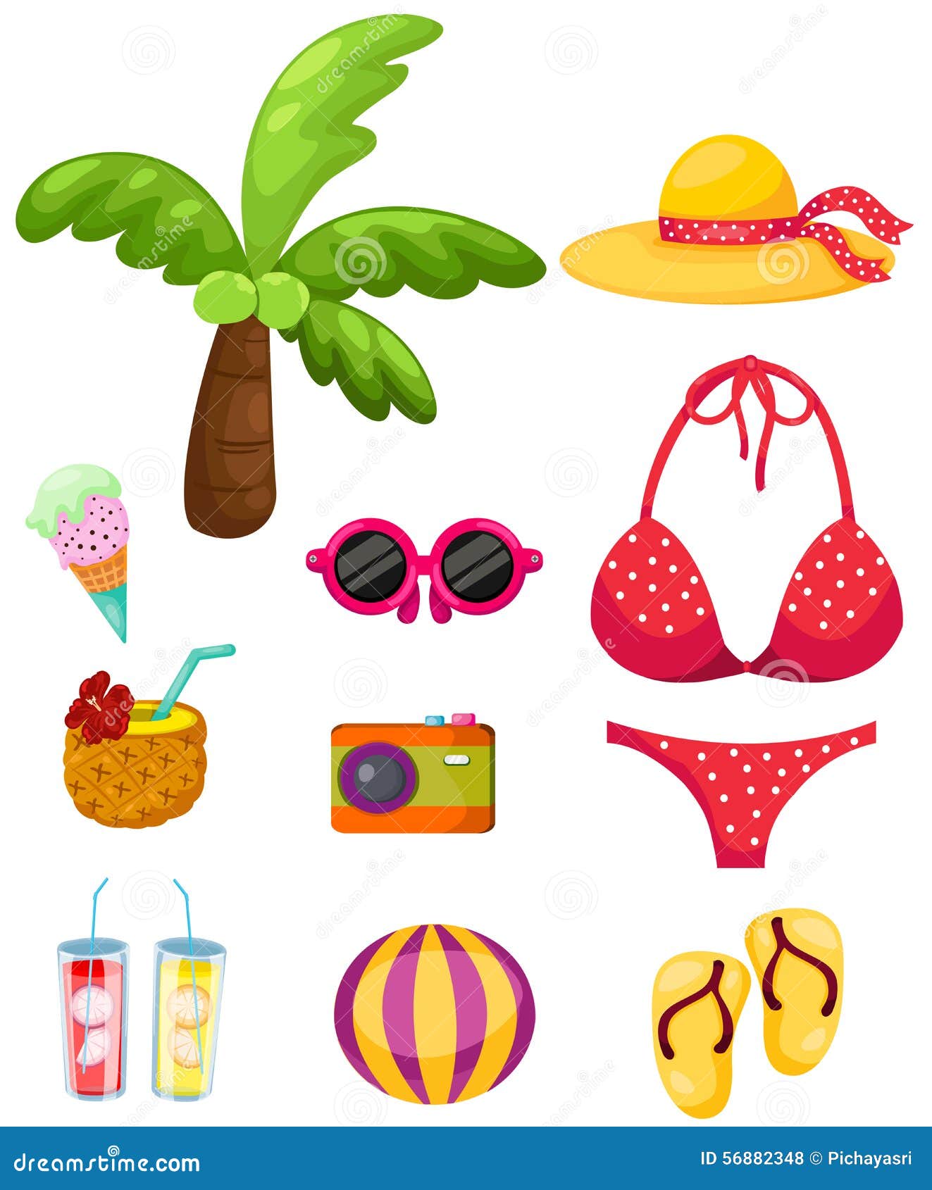 Summer beach travel set stock vector. Illustration of beach - 56882348