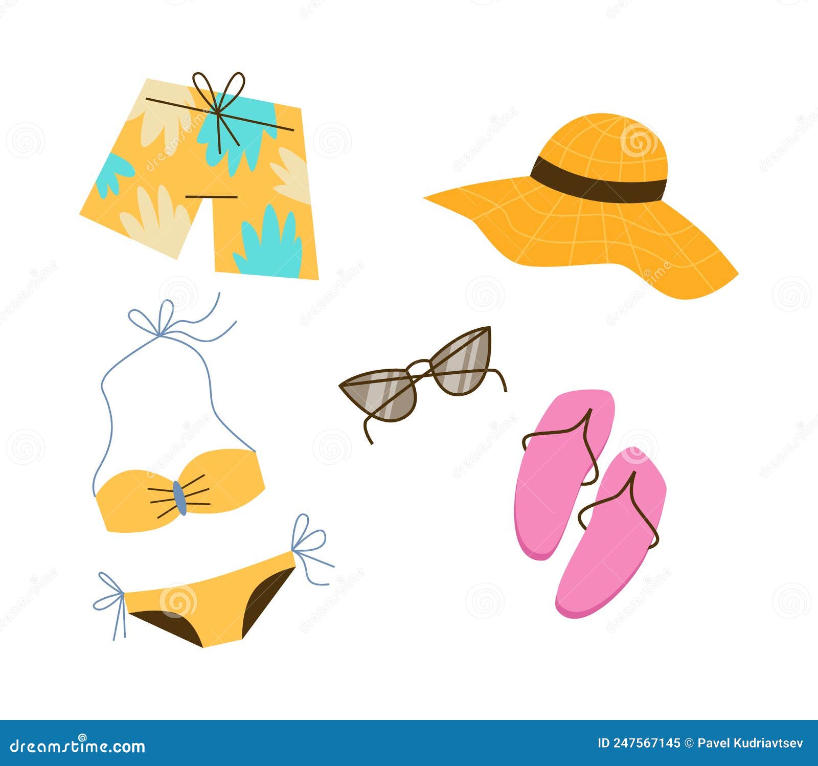 Summer Beachwear and Swimwear Flat Cartoon Vector Illustration Isolated ...
