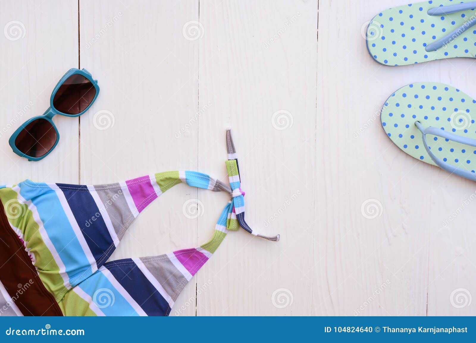 Summer Bikini and Sunglasses with Accessories and Sandals Stock Photo ...