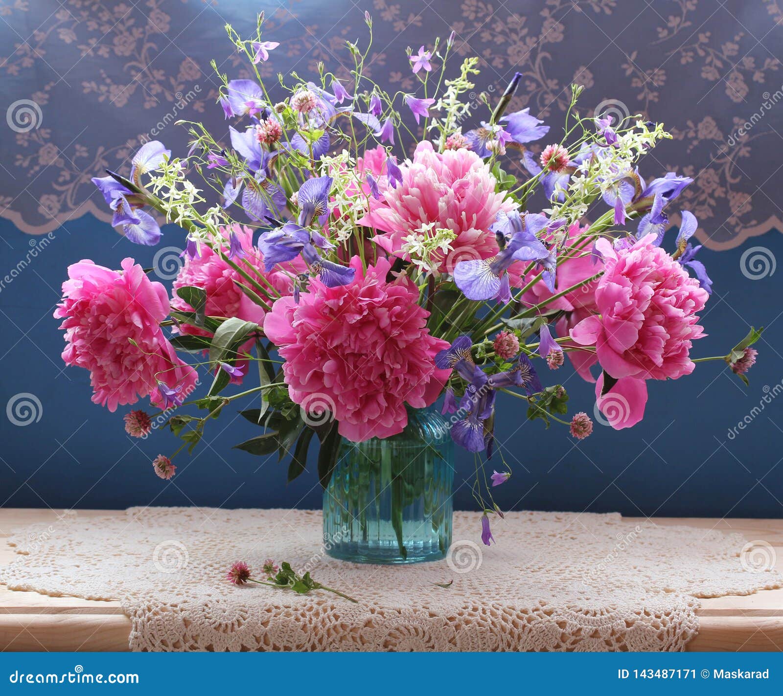 Summer Bouquet of Pink Peonies and Irises Stock Image - Image of pink ...