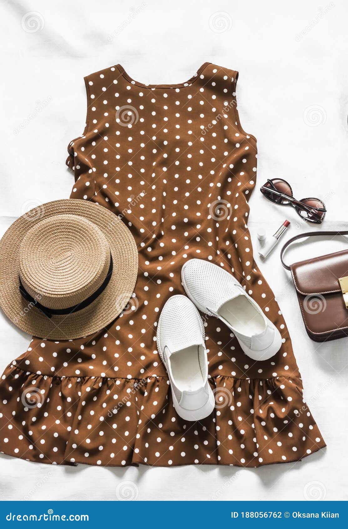 Summer Brown Polka Dot Sleeveless Dress ...