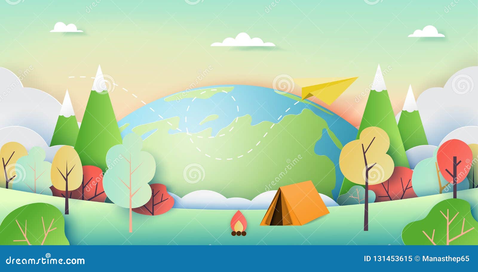 Summer Camp and Adventure in Nature Landscape Background of Holidays and  Vacation  Art Style. Stock Vector - Illustration of hiking,  origami: 131453615
