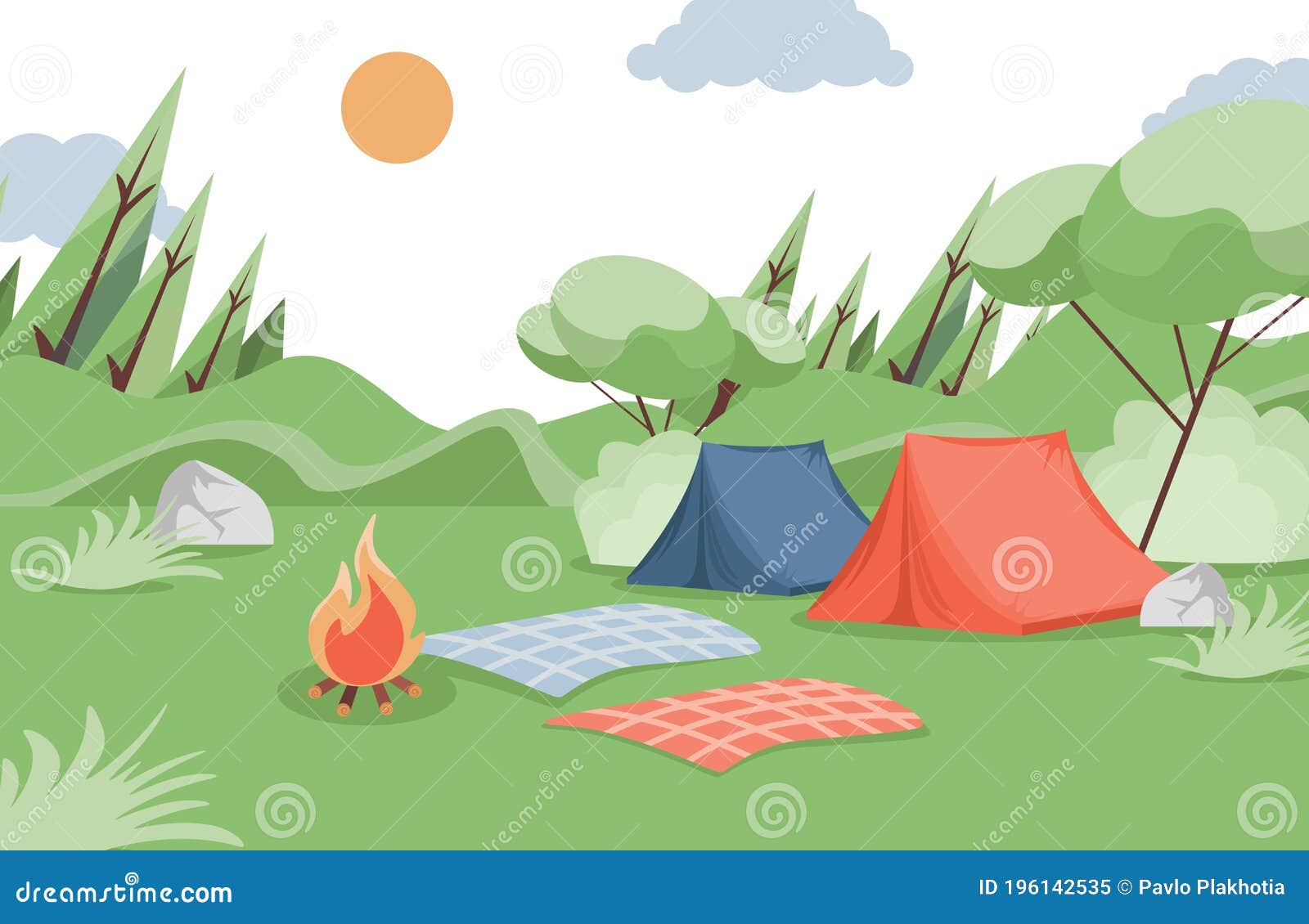 Download Summer Camping Vector Flat Illustration. Camping Tents ...