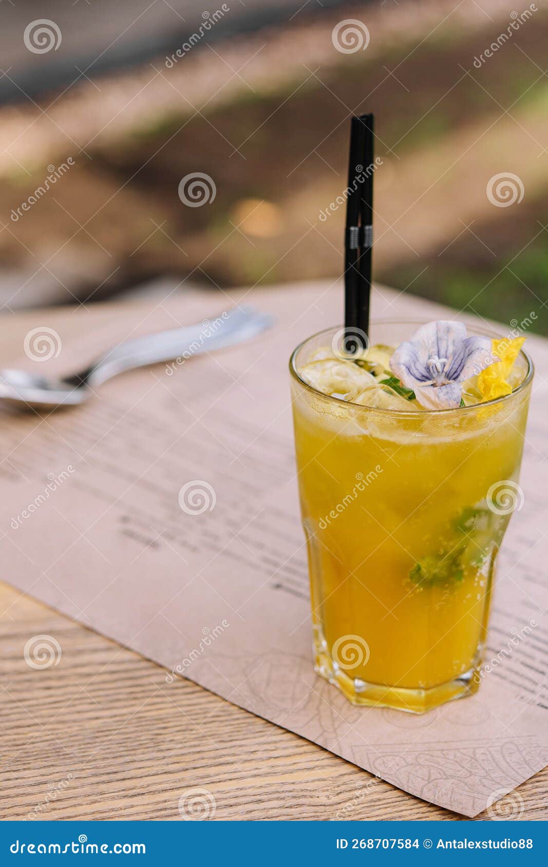 Summer Chilled Drinks with Fresh Juice on Terrace Bar Stock Photo