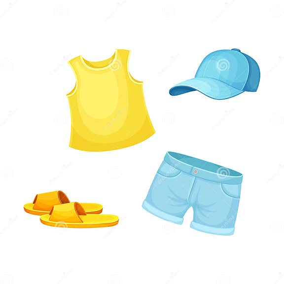Summer Clothes for Boy Set. T-shirt, Denim Shorts, Cap and Flip Flops ...