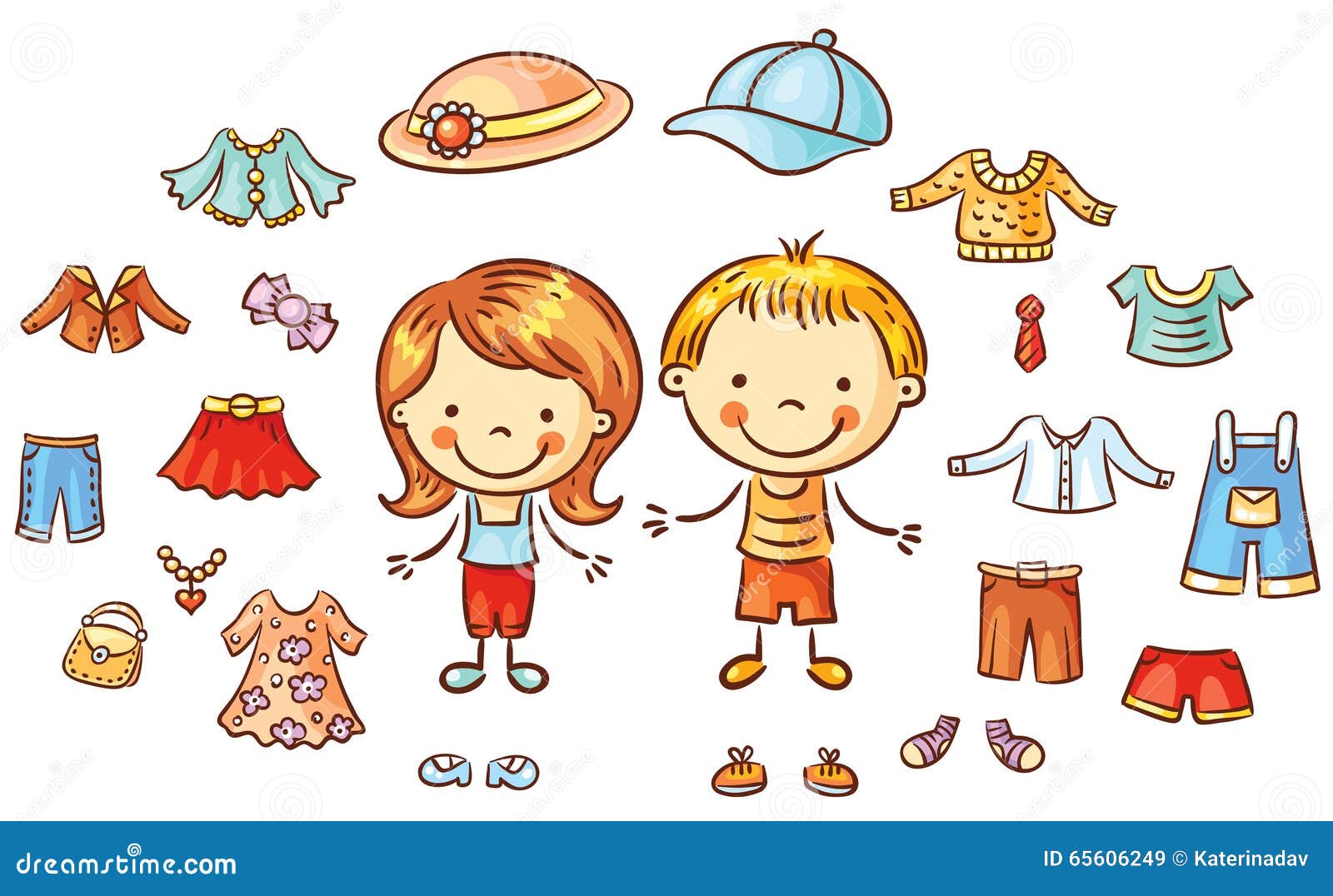 Summer Clothes Set for a Boy and a Girl, Items Can Be Put on Stock Vector -  Illustration of season, shirt: 65606249