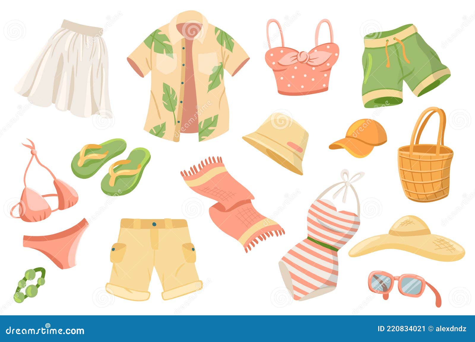 Summer Clothing Cute Stickers Isolated Set Stock Vector - Illustration ...