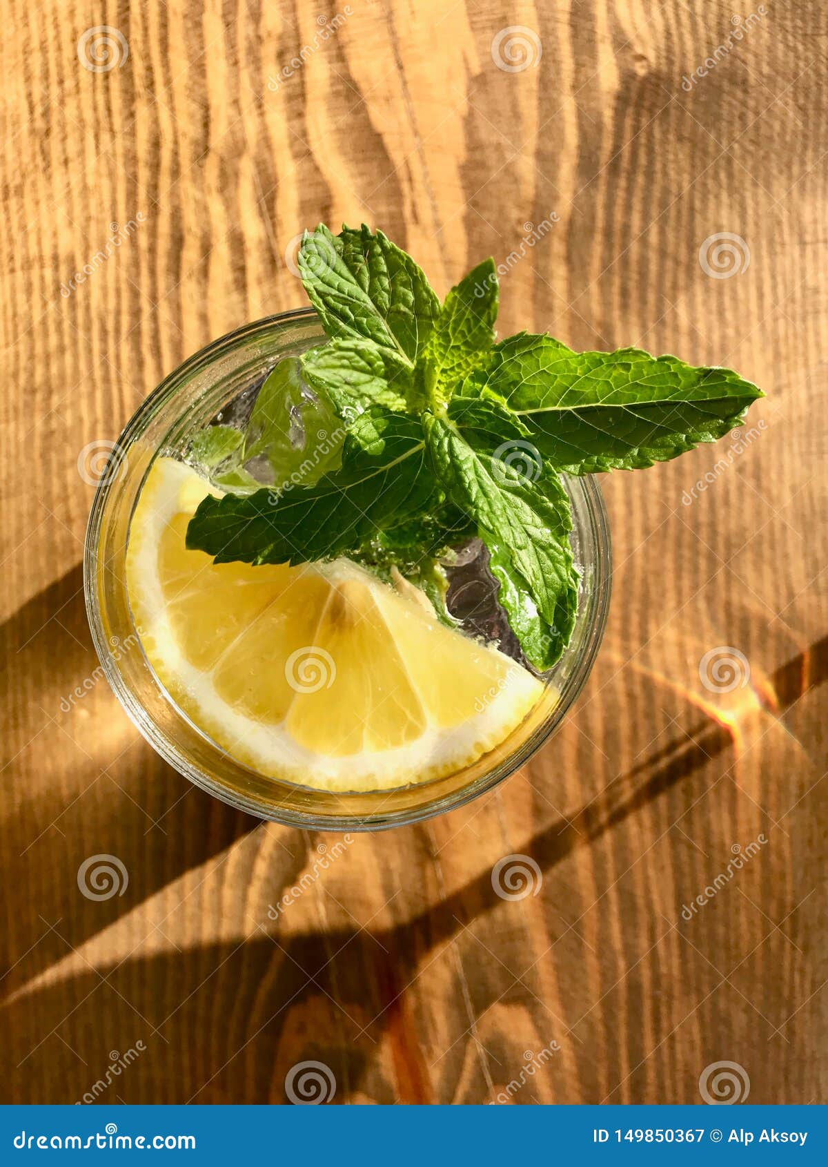 Summer Cocktail Gin Tonic with Fresh Mint Leaves on Wooden Surface Sea ...