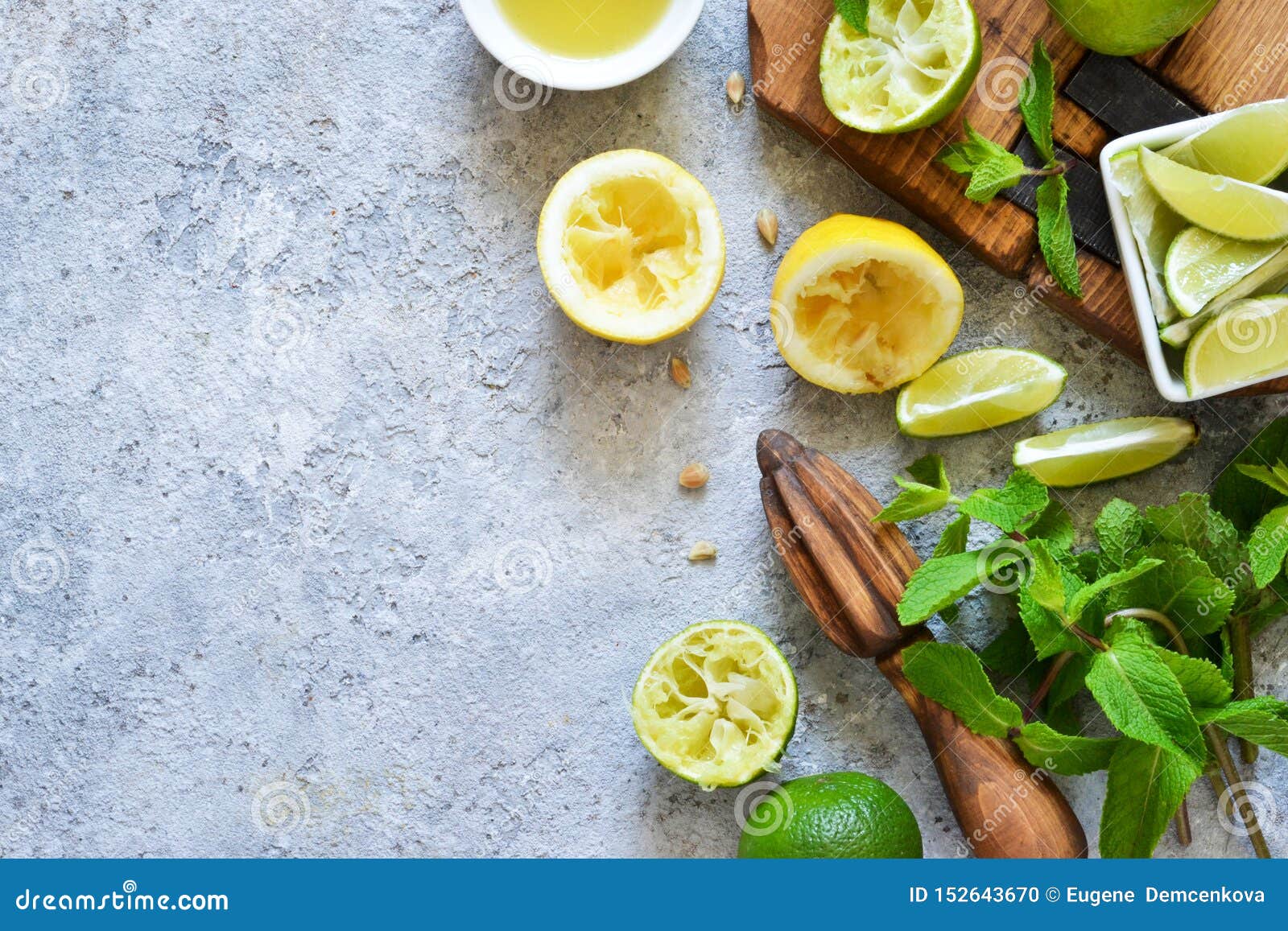 Summer Cold Drink. Ingredients for Making Mojito. View from Above Stock