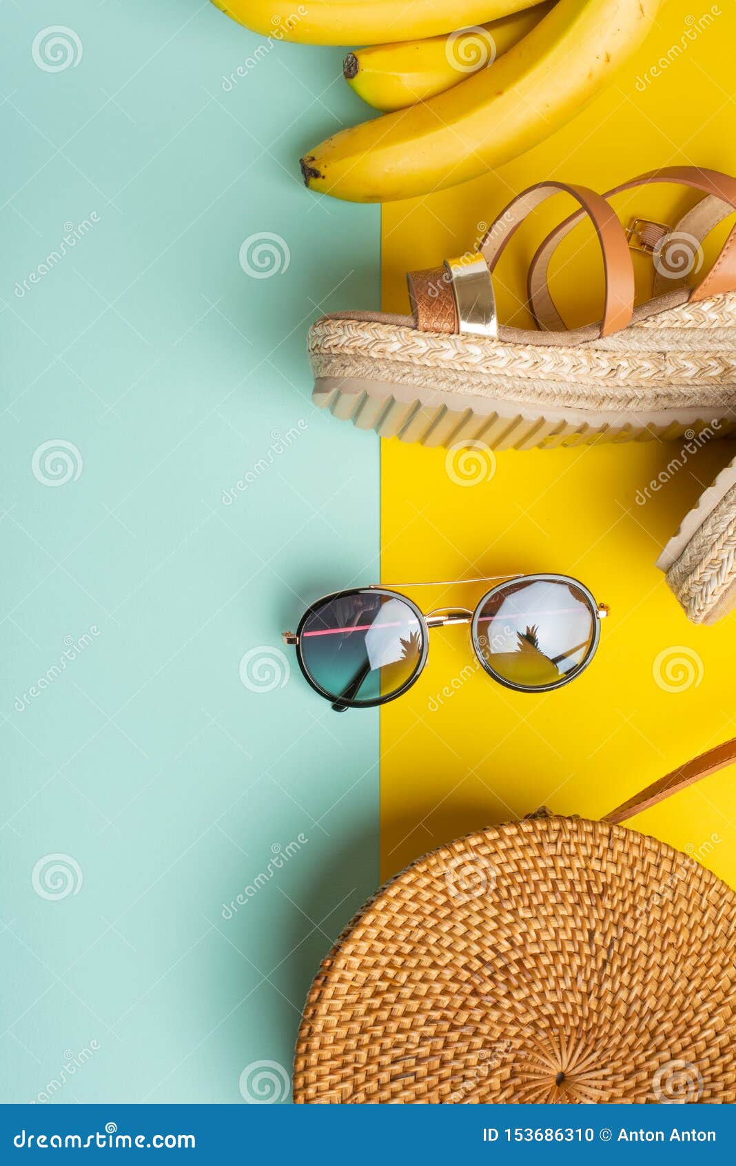 Summer Colorful with a Wicker Fashion Bag, and Women`s Shoes and Sun ...