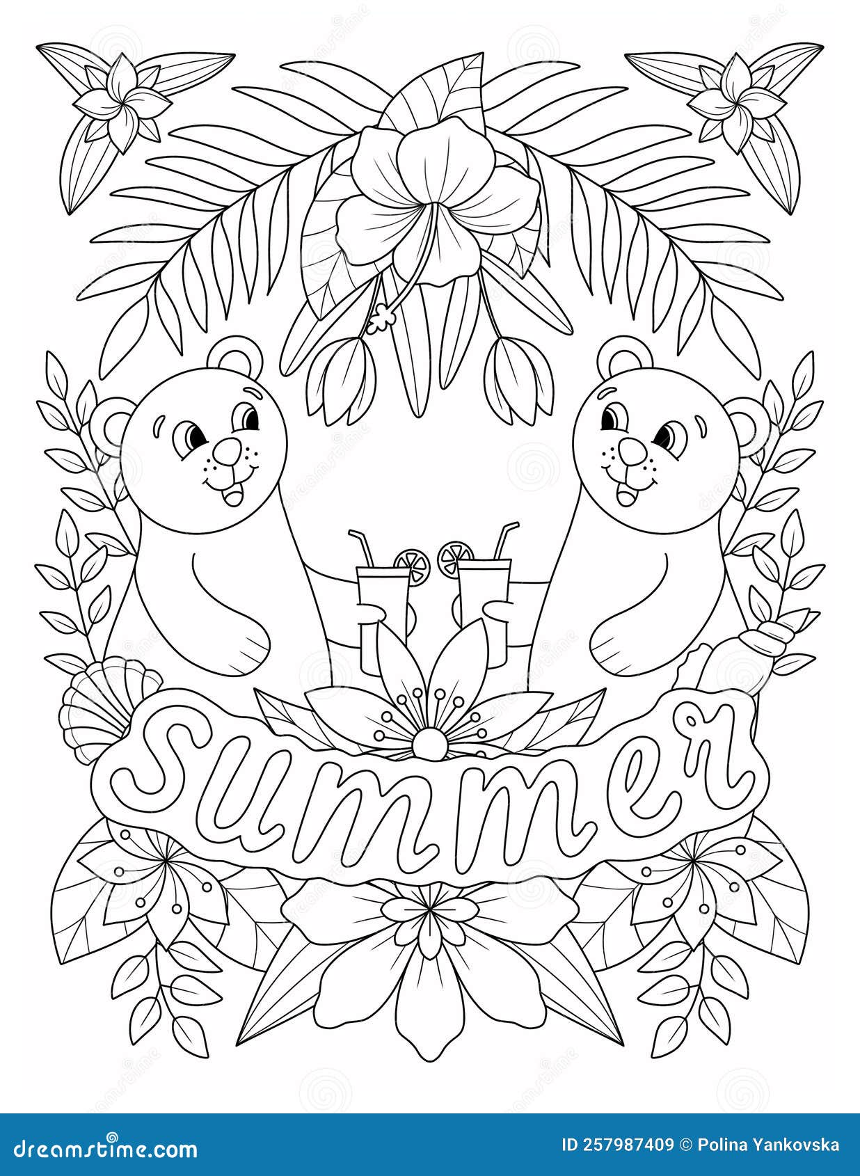Summer Coloring Page for Adult Stock Illustration - Illustration of artwork, butterfly: 257987409