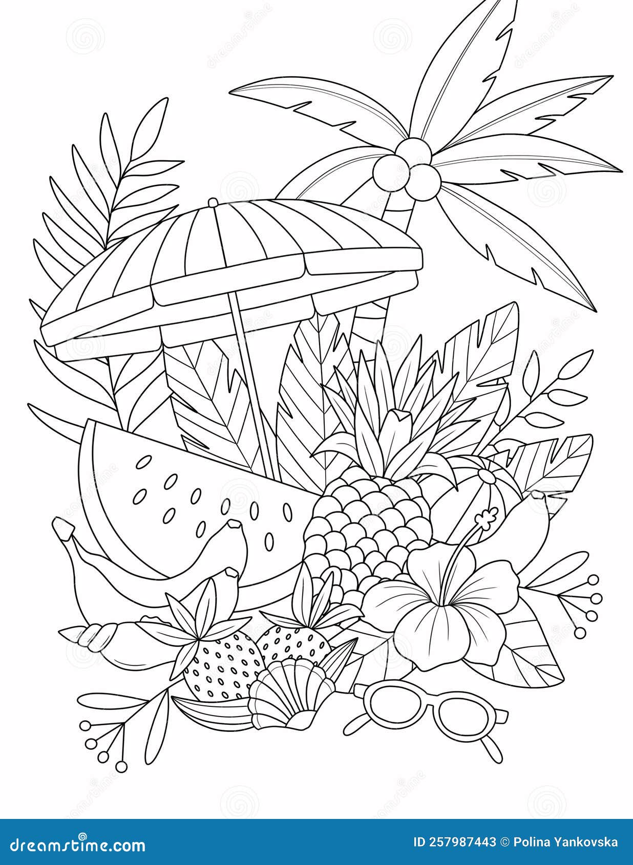 Summer Coloring Page for Adult Stock Illustration - Illustration of ...