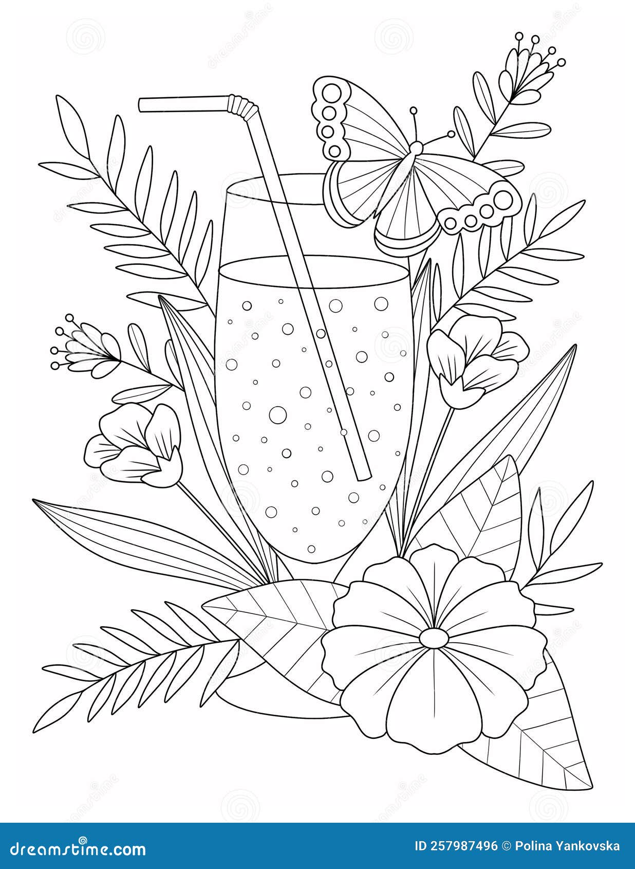 Summer Coloring Page for Adult Stock Illustration - Illustration of ...
