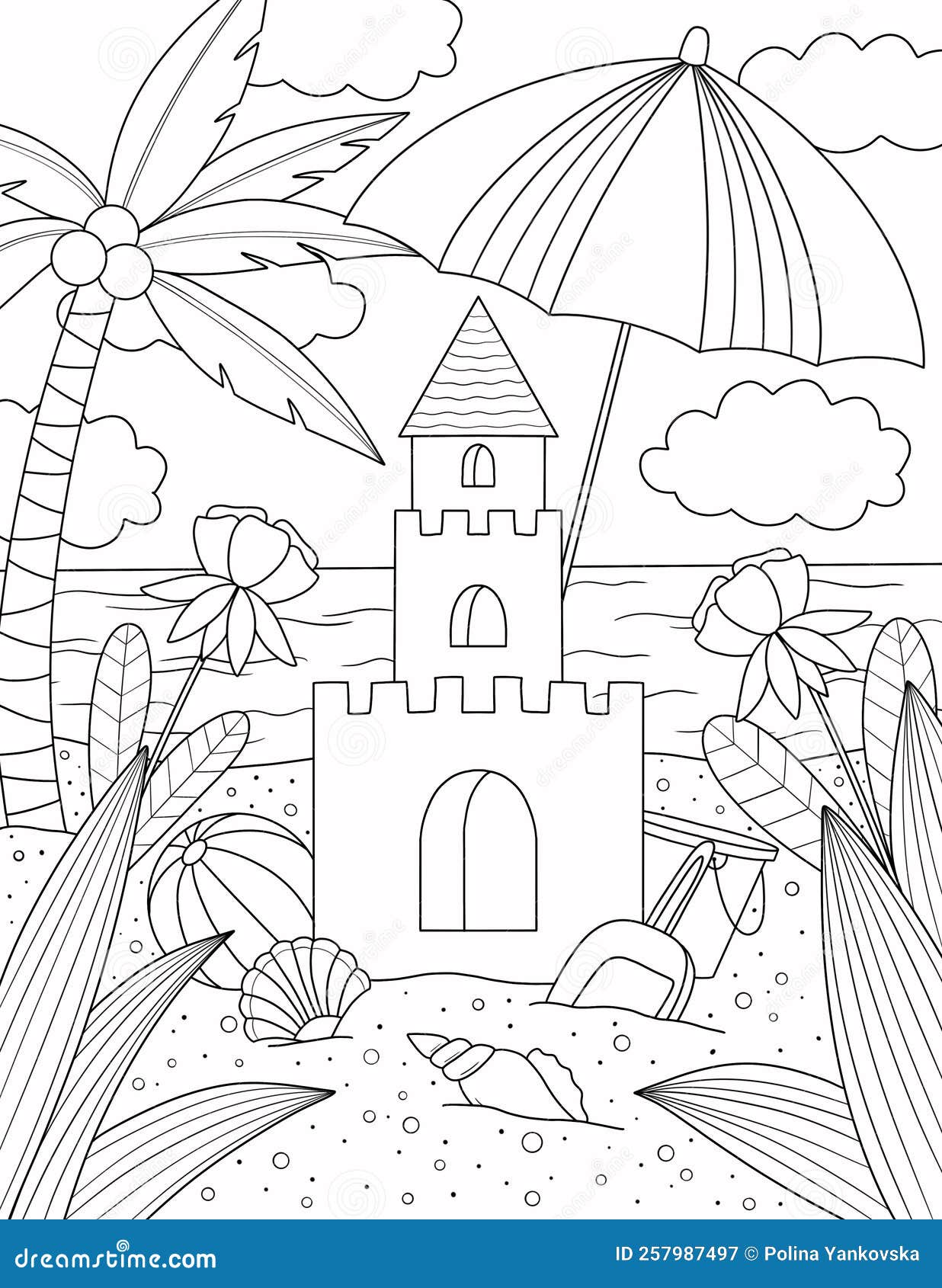 Summer Coloring Page for Adult Stock Illustration - Illustration of ...