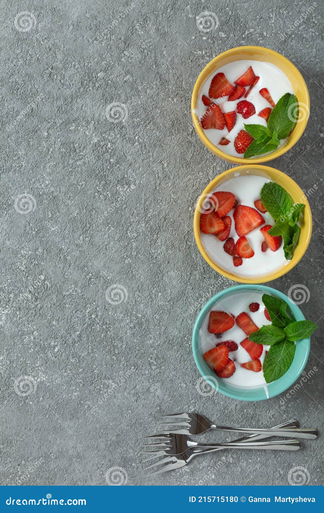 Summer Dessert. Ice Cream or Milk Dessert with Strawberries. Stock