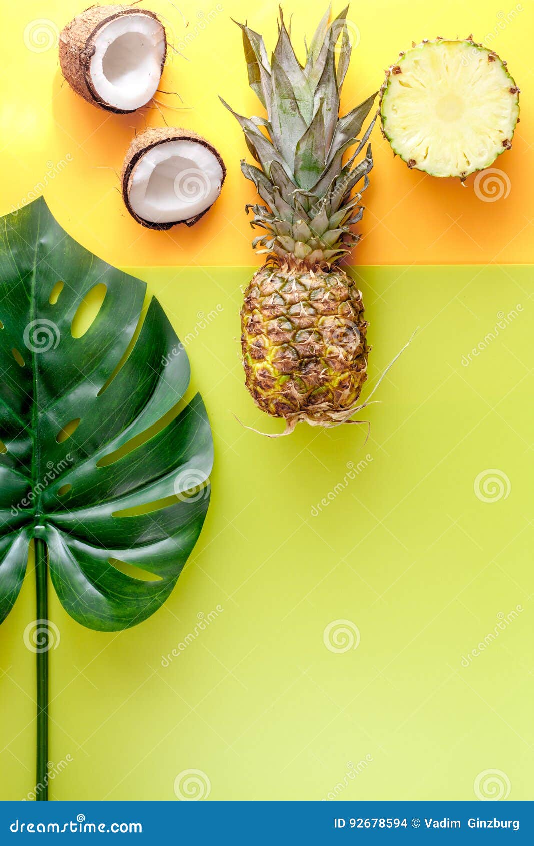 Summer Dessert with Pineapples and Coconut on Yellow Background Top ...