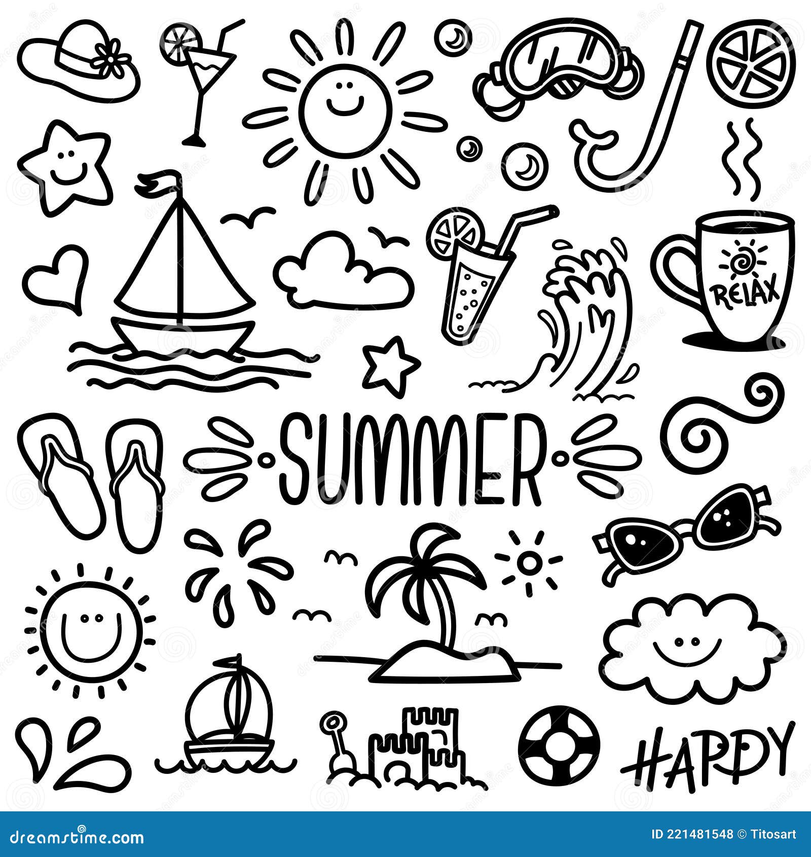 Summer Doodle. Hand Drawn Summer Icon Set. Stock Vector - Illustration ...