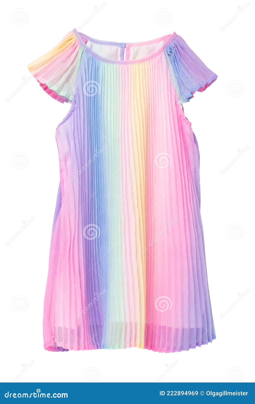 Premium Photo | A woman in a pastel rainbow dress stands in front of a pink  backdrop.