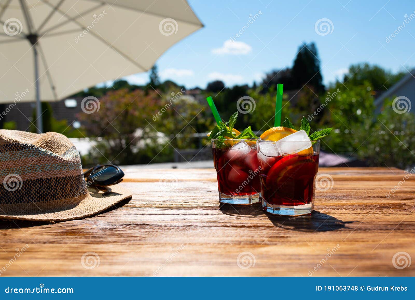 summer drink on sunny terrace