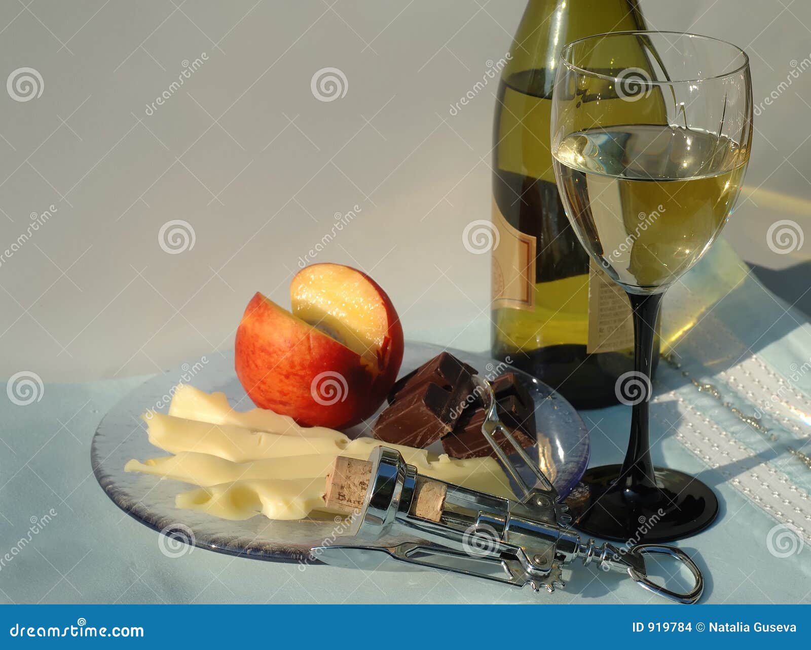 Summer Evening with Glass of White Wine Stock Photo Image of platter
