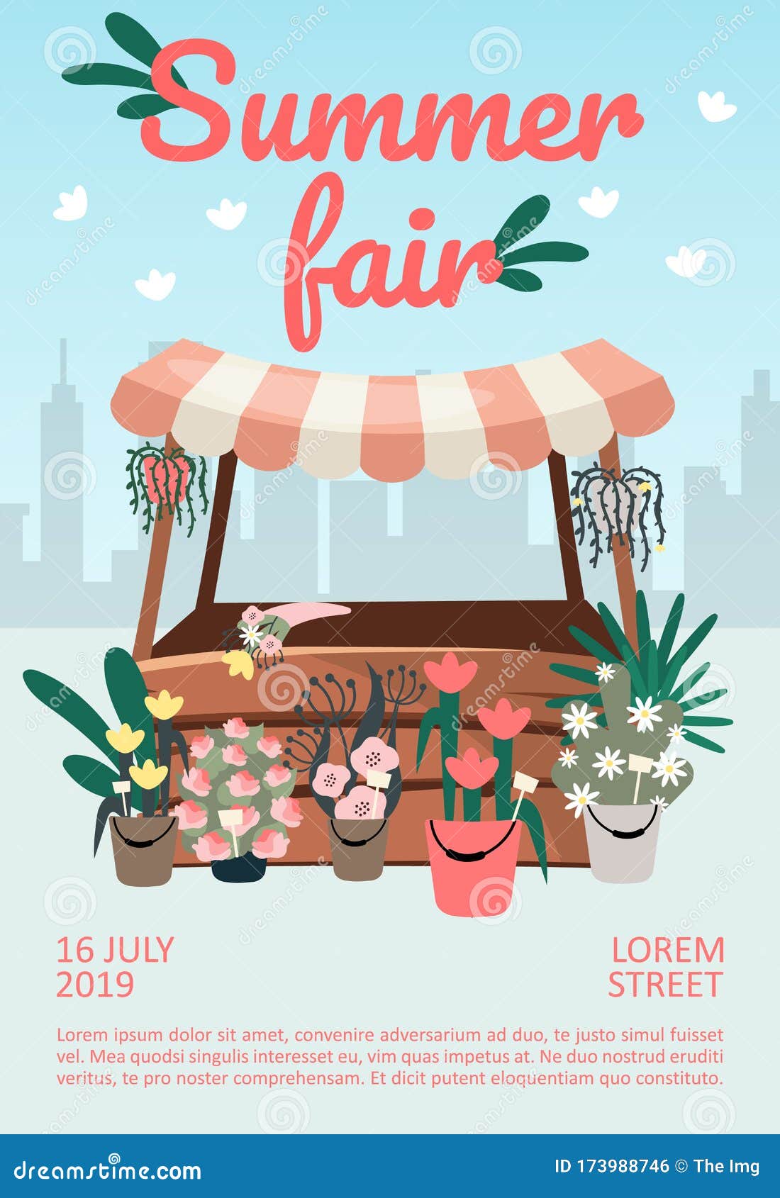 Summer Fair Brochure Template. Street Market, Funfair Stall, Trade For Summer Fair Flyer Template