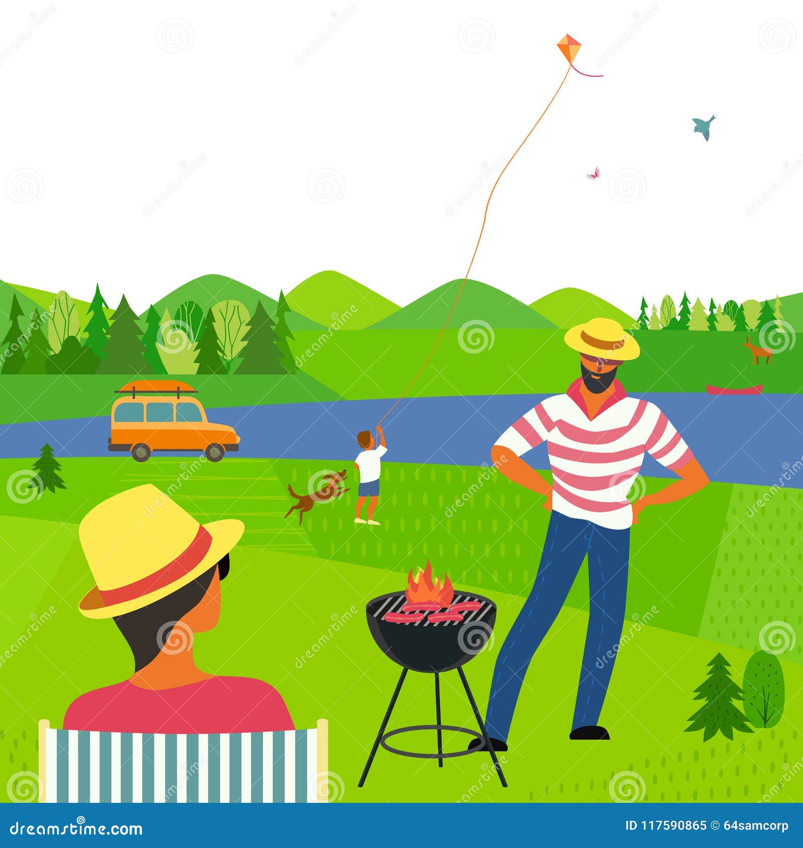 Summer family picnic stock illustration. Illustration of leisure - 117590865