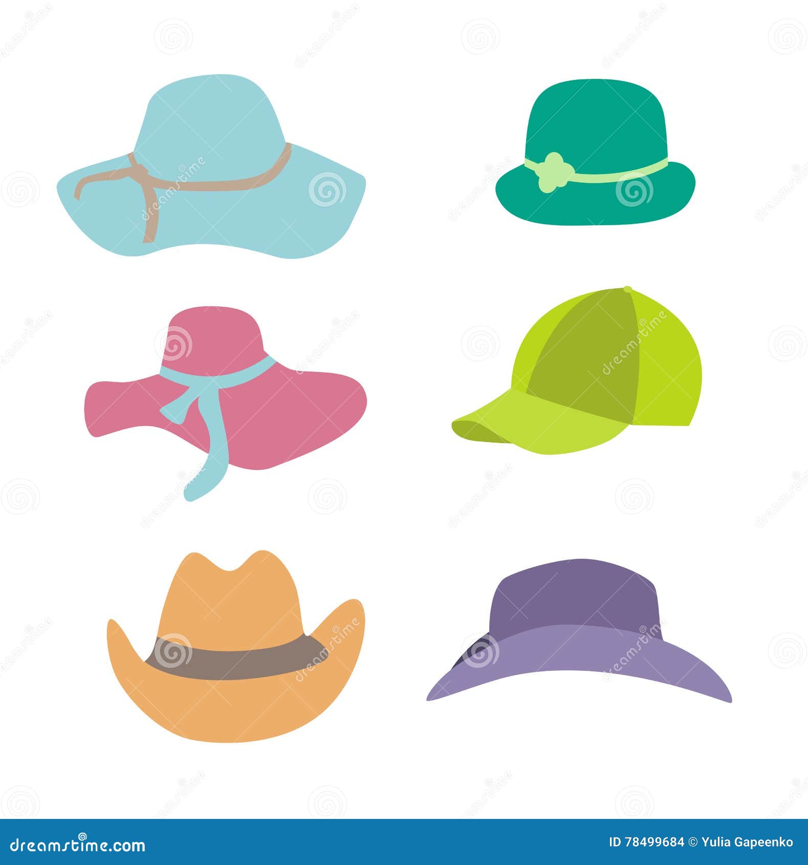 Summer Fashion Beach Accessories Hats Collection Set Vector ...