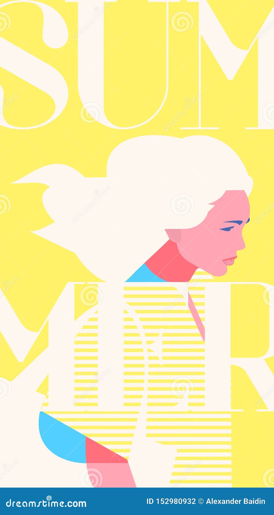 summer fashion portrait of a blondie model girl. retro trendy yellow color stories template.