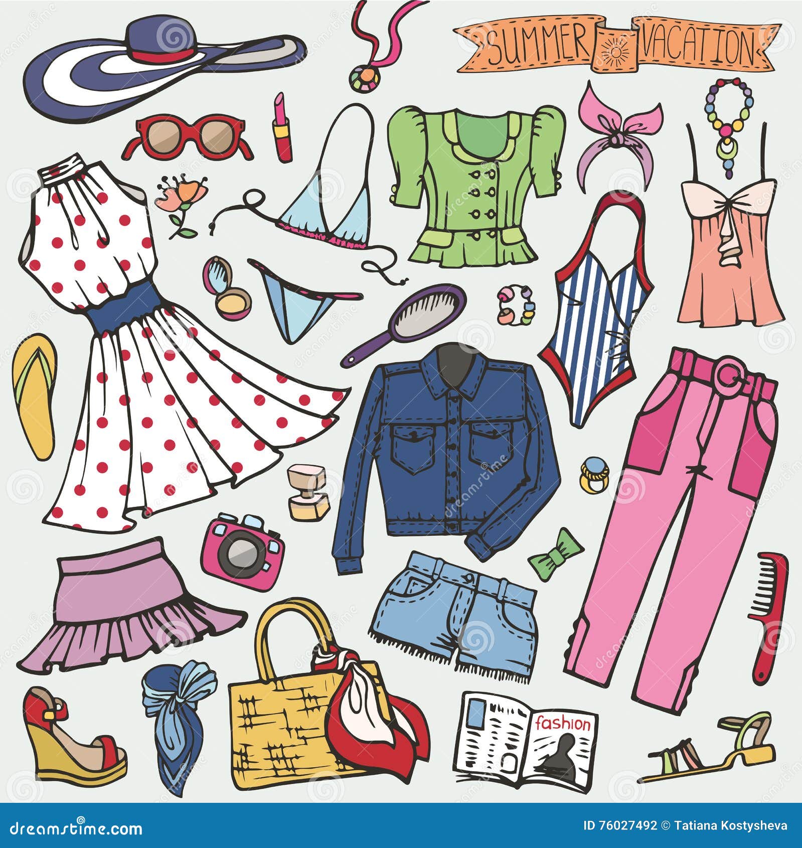 Summer Fashion Set.Woman,girl Colored Wear Stock Vector - Illustration ...