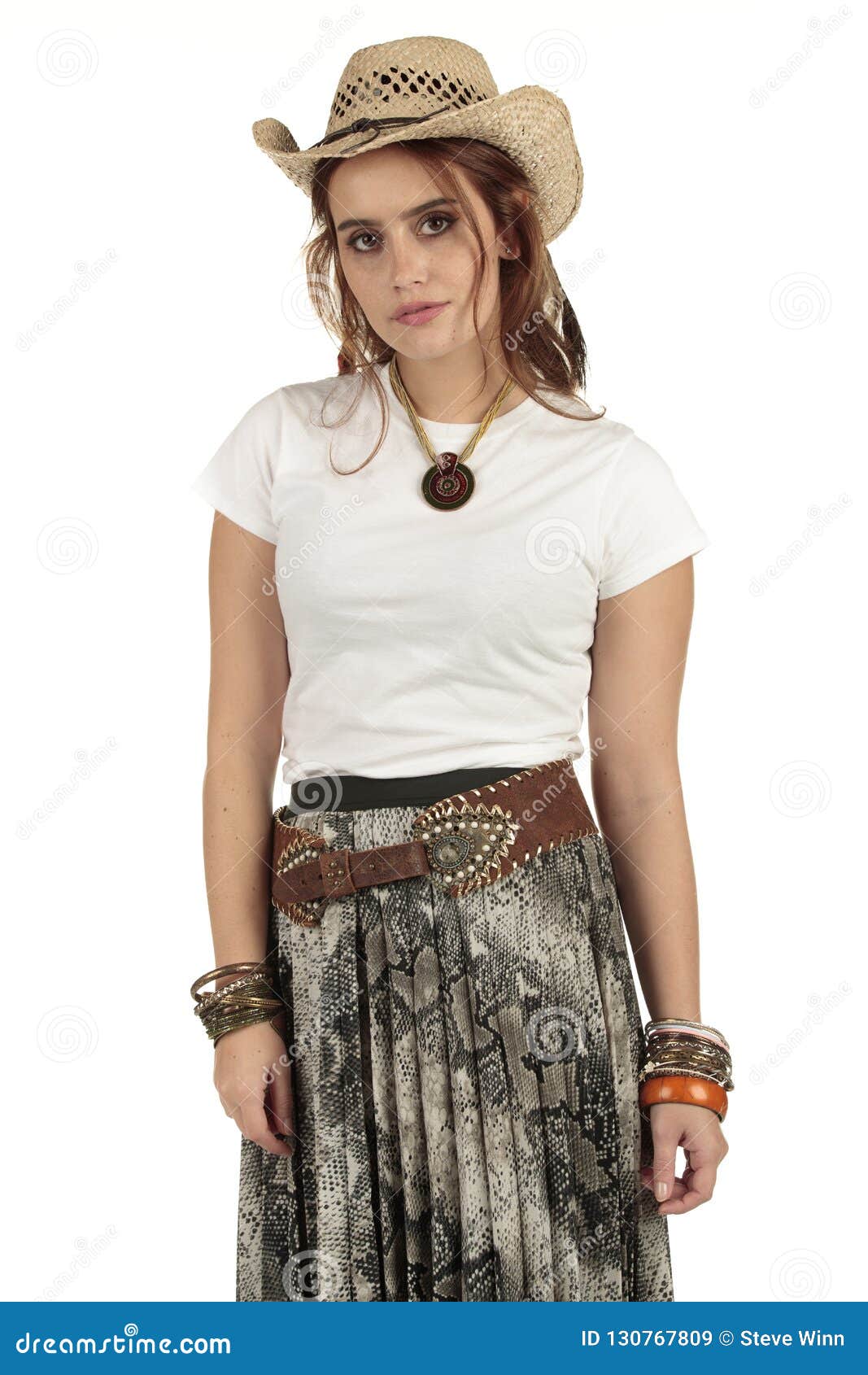 Summer Festival Style Cute Model Wearing a Empty Space White T-shirt and Cowboy  Hat Stock Image - Image of fashionable, attractive: 130767809
