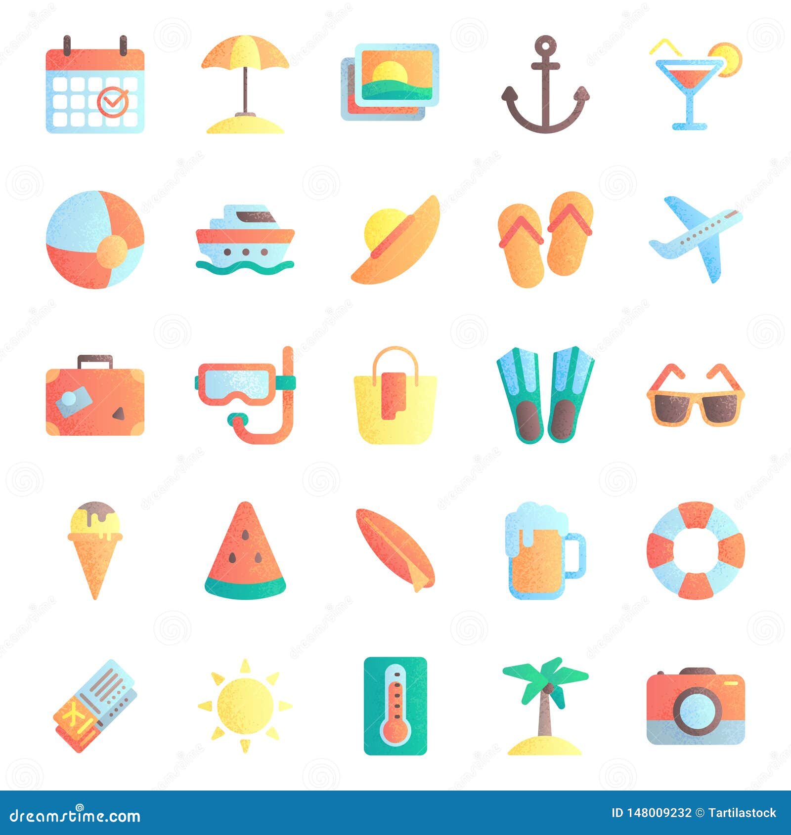 Summer Flat Icons. Summertime Vacation, Beach Umbrella and Sunglasses ...