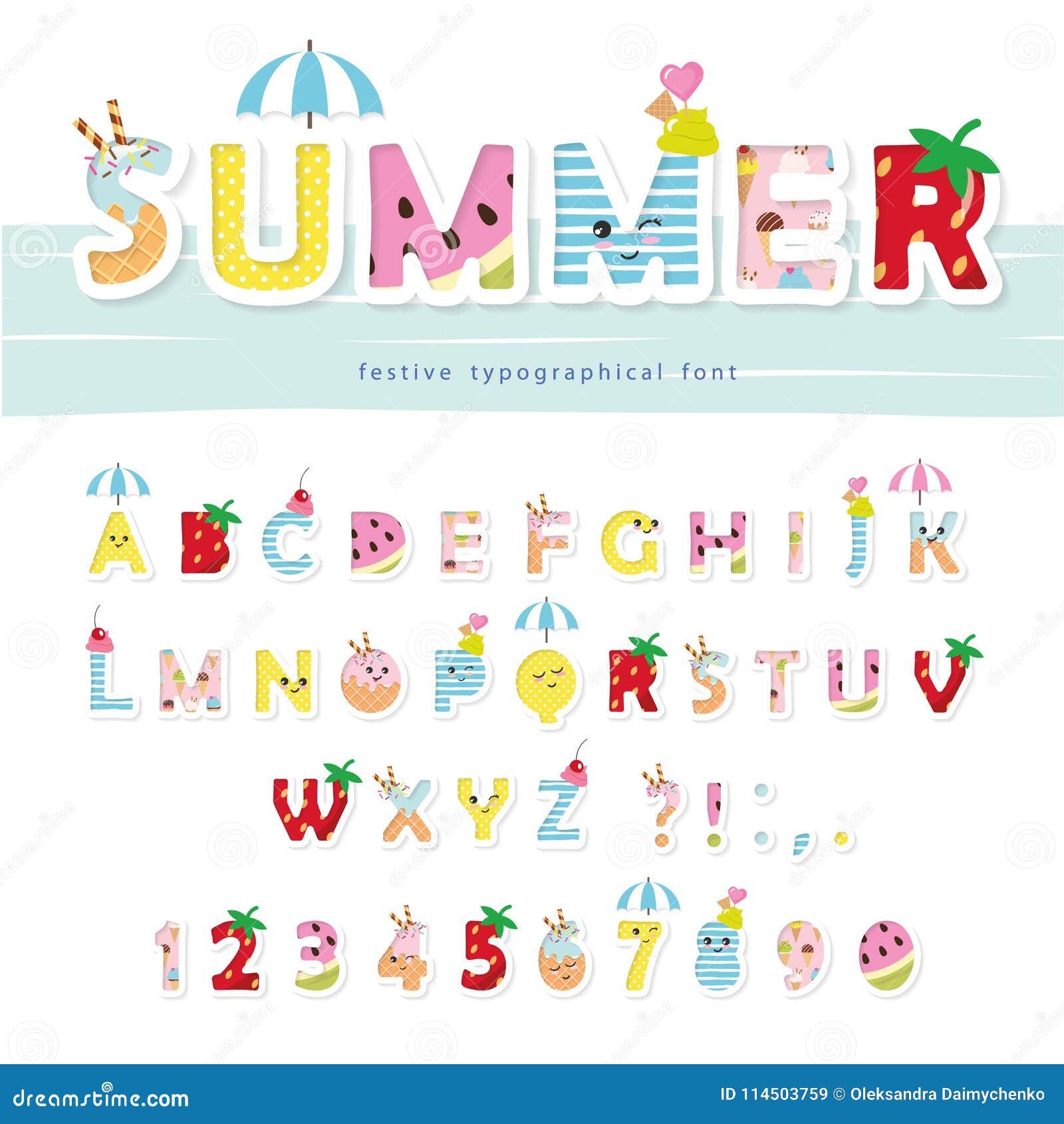 Summer Font. Creative Cartoon Letters and Numbers. for Posters, Banners