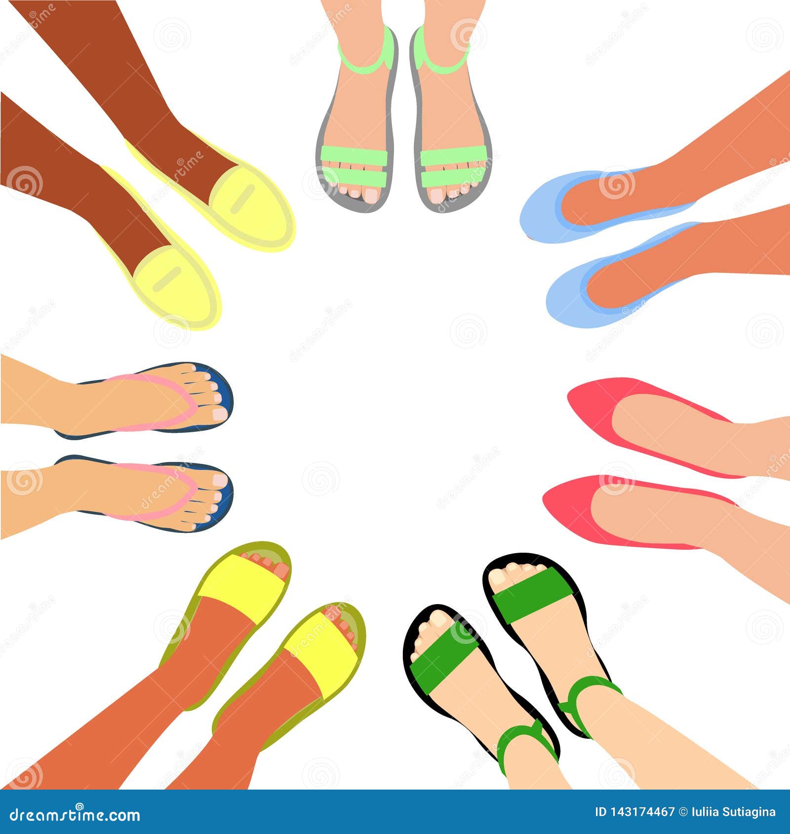 Summer Footwear Top View. Women Different Nationalities Stock ...