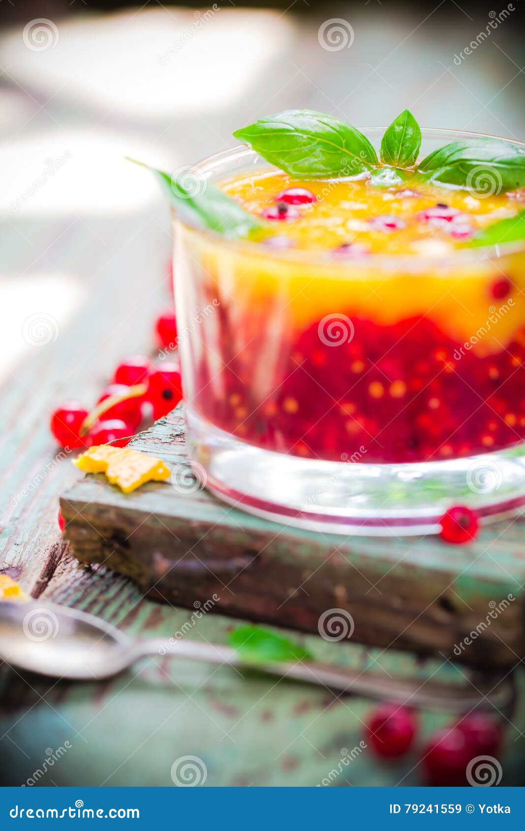 Summer Fruit Dessert Currant Orange Juice Basil Stock Image Image of