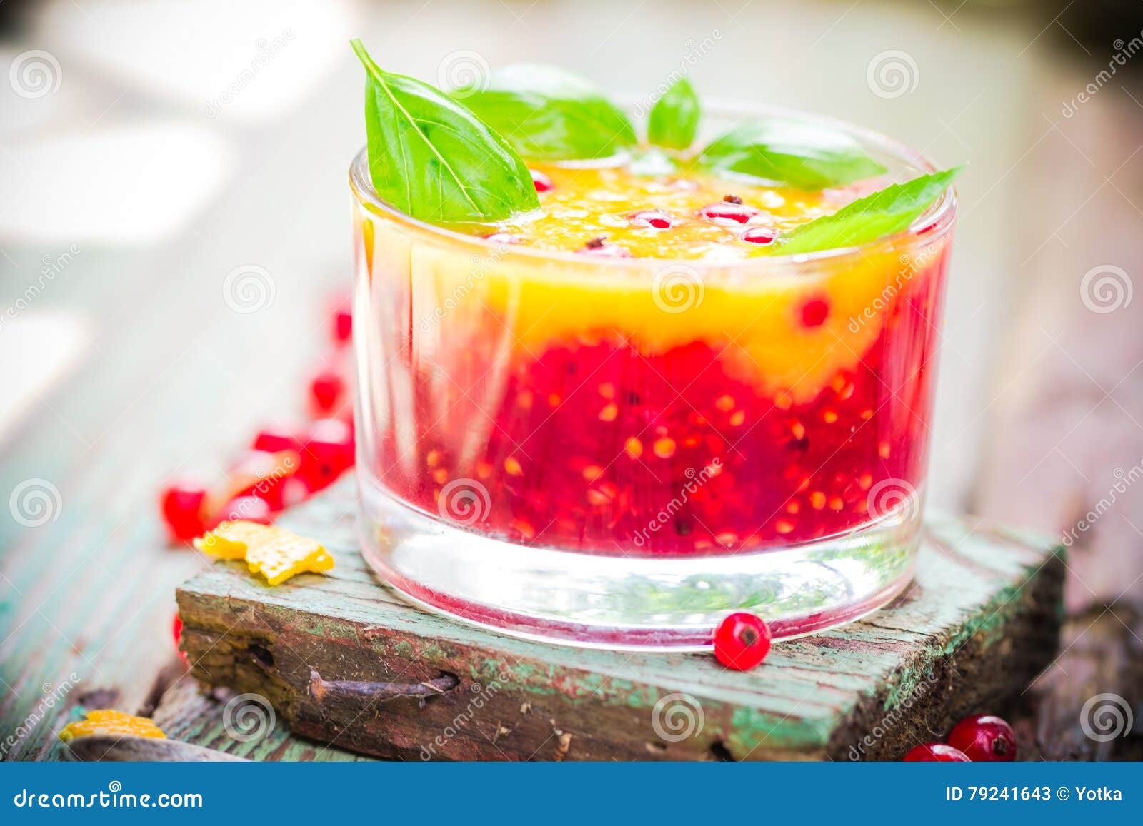 Summer Fruit Dessert Currant Orange Juice Basil Stock Image Image of