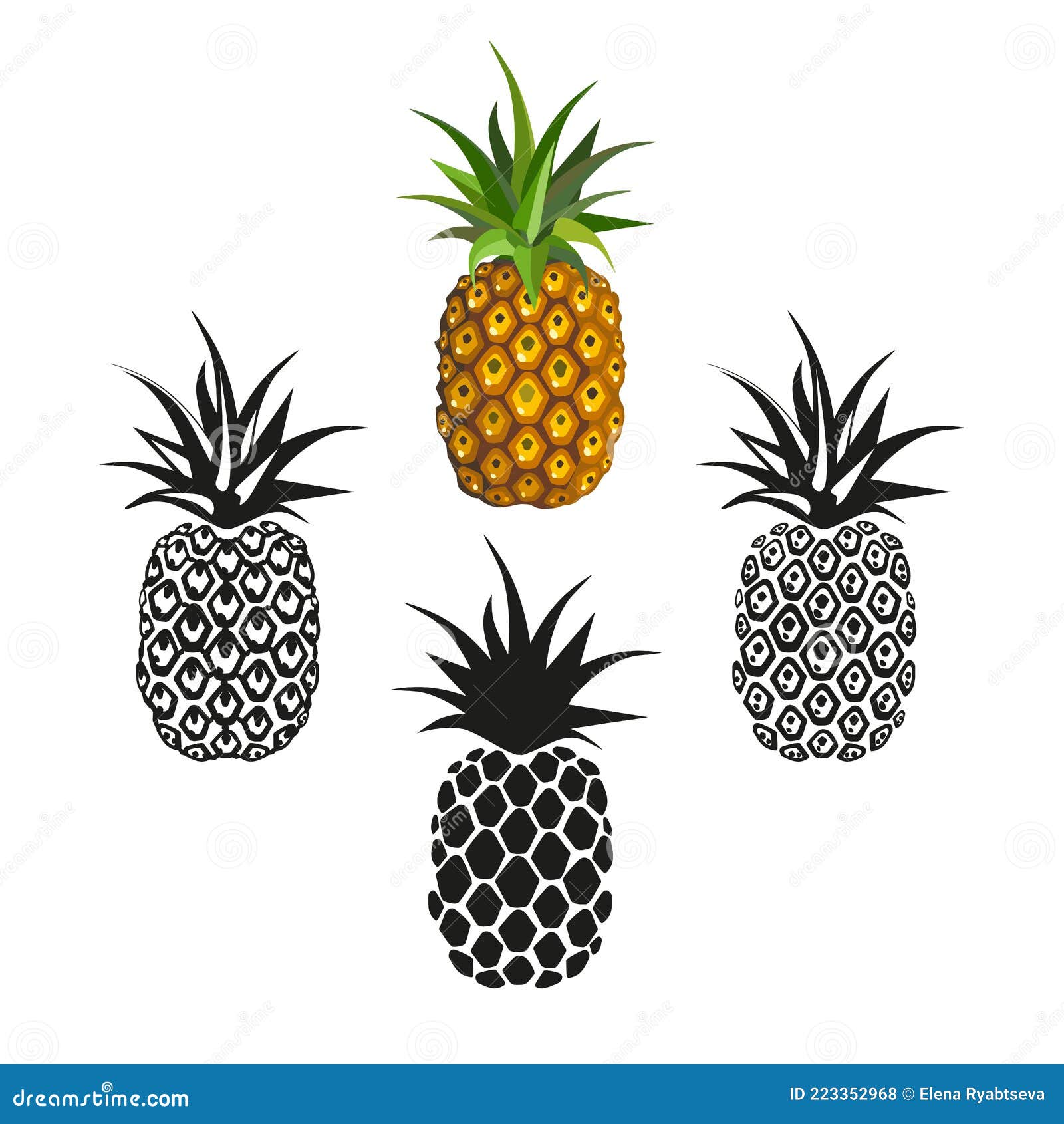Summer Fruits for Health. Set Pineapple Icons, Black and Colorful on White  Background for Tattoo, Kids Design, Logo Stock Vector - Illustration of  leaf, design: 223352968