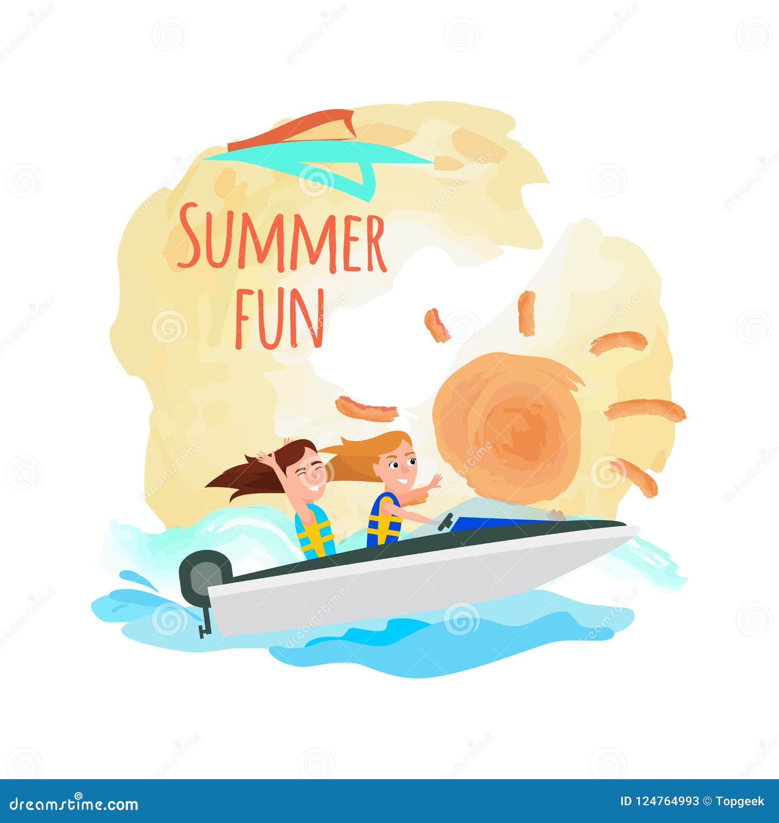 summer fun poster boating girls, water adventure