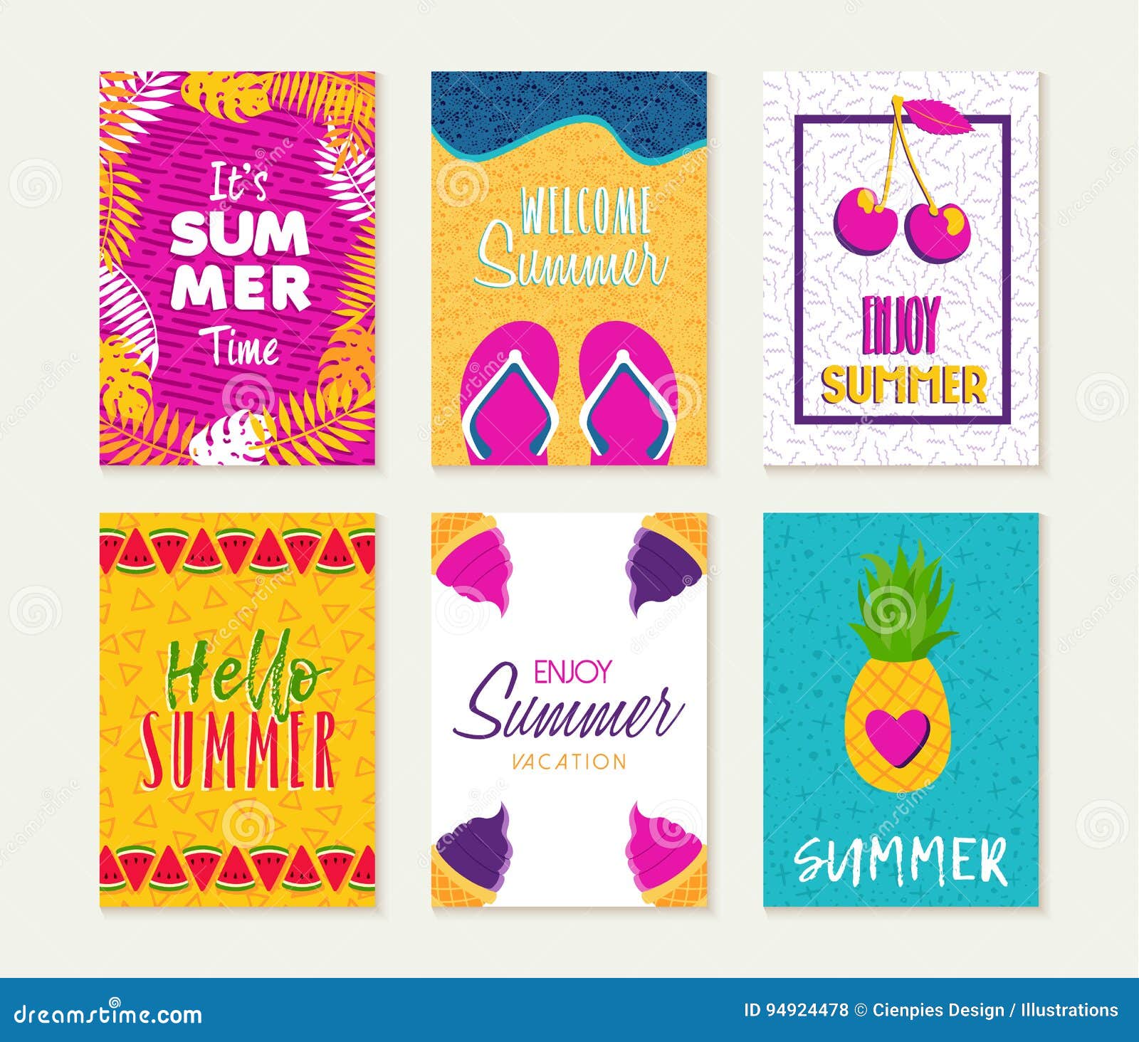 Summer Greeting Card Design Set Of Vacation Season Stock Vector Illustration Of Paradise