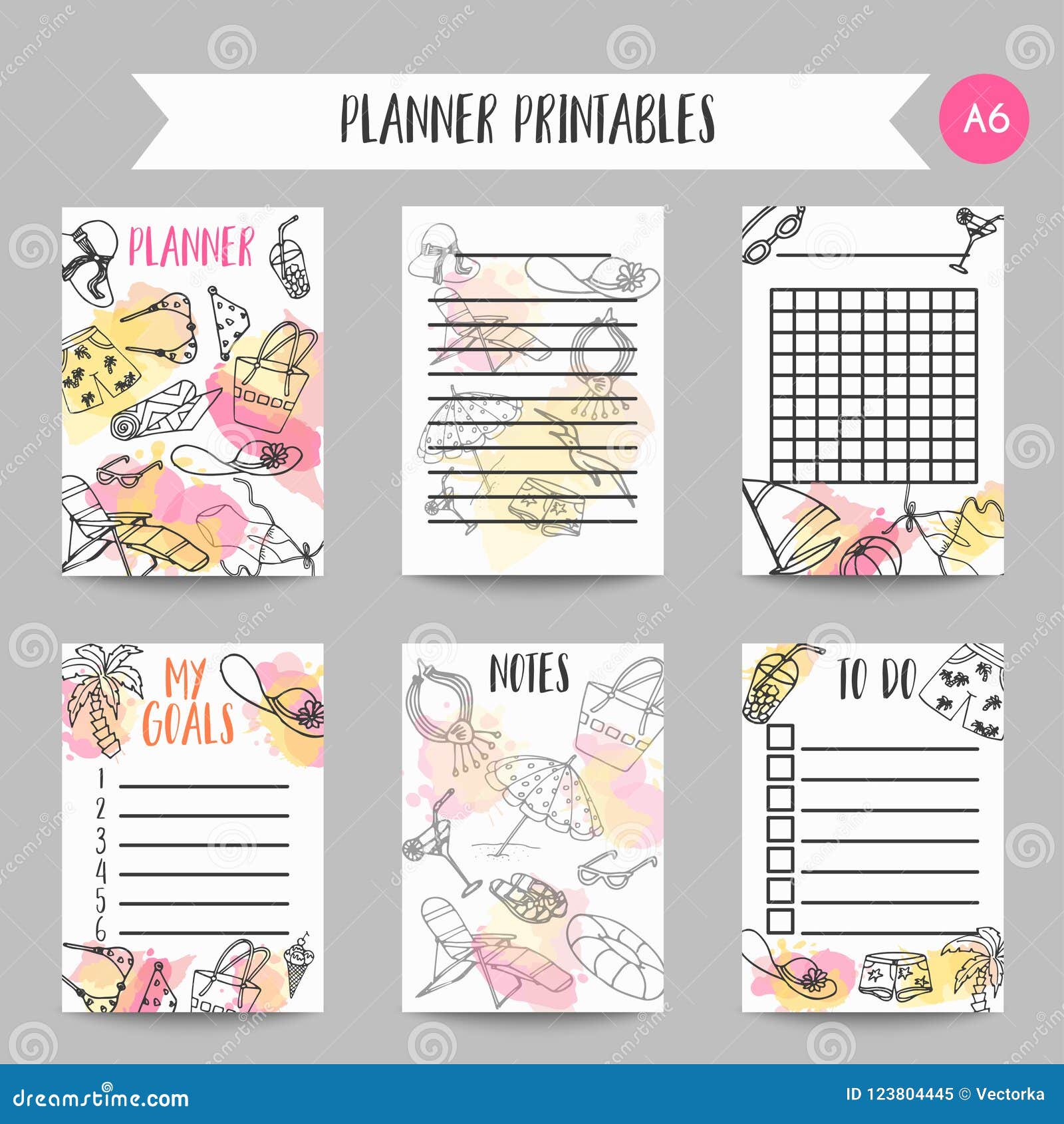 summer hand drawn organizer. beach doodle s. vacation and trevel printables 