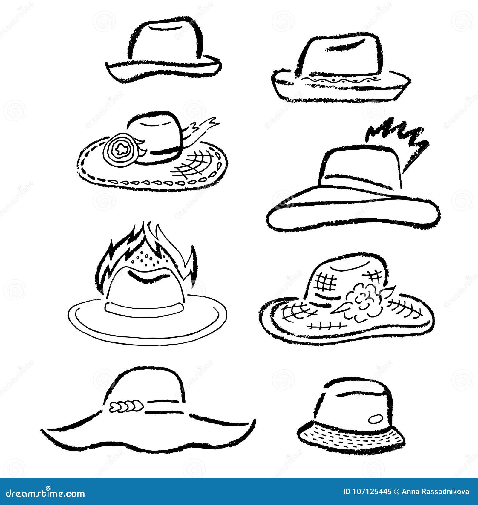 Summer Hats, Caps Outlined Template Set Stock Vector - Illustration of ...