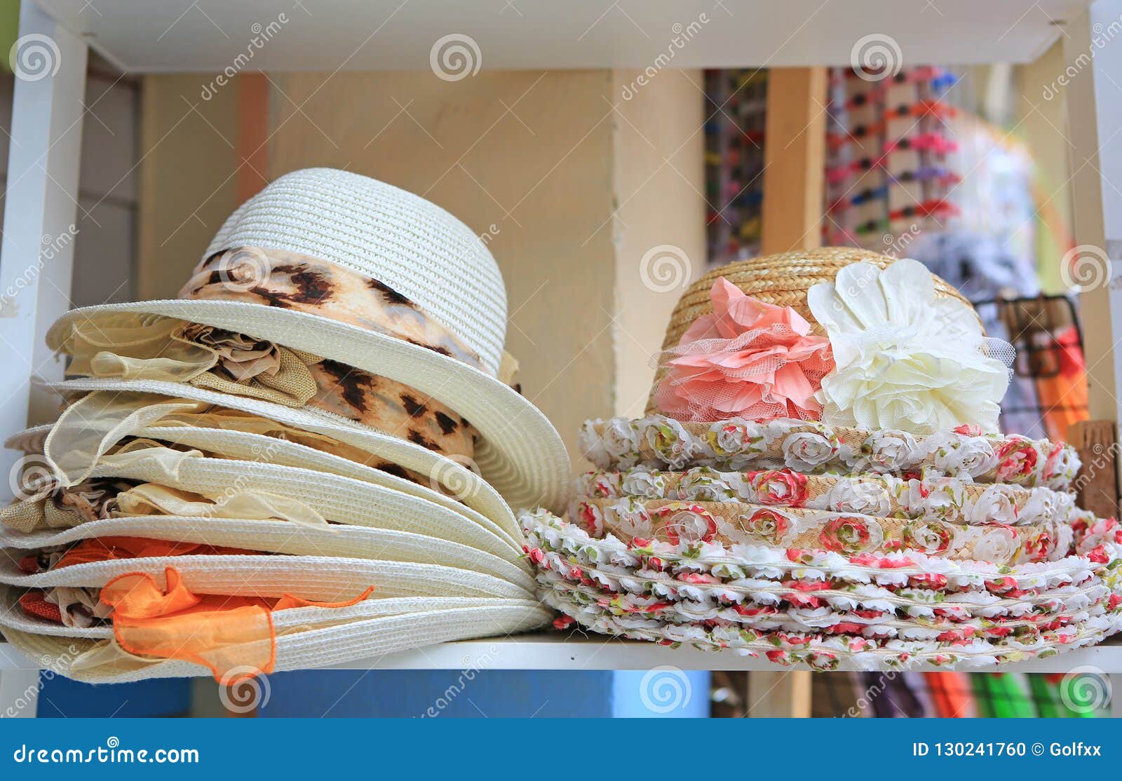 Summer Hats for Sale in a Market Stall Outdoor. Stock Photo - Image of ...