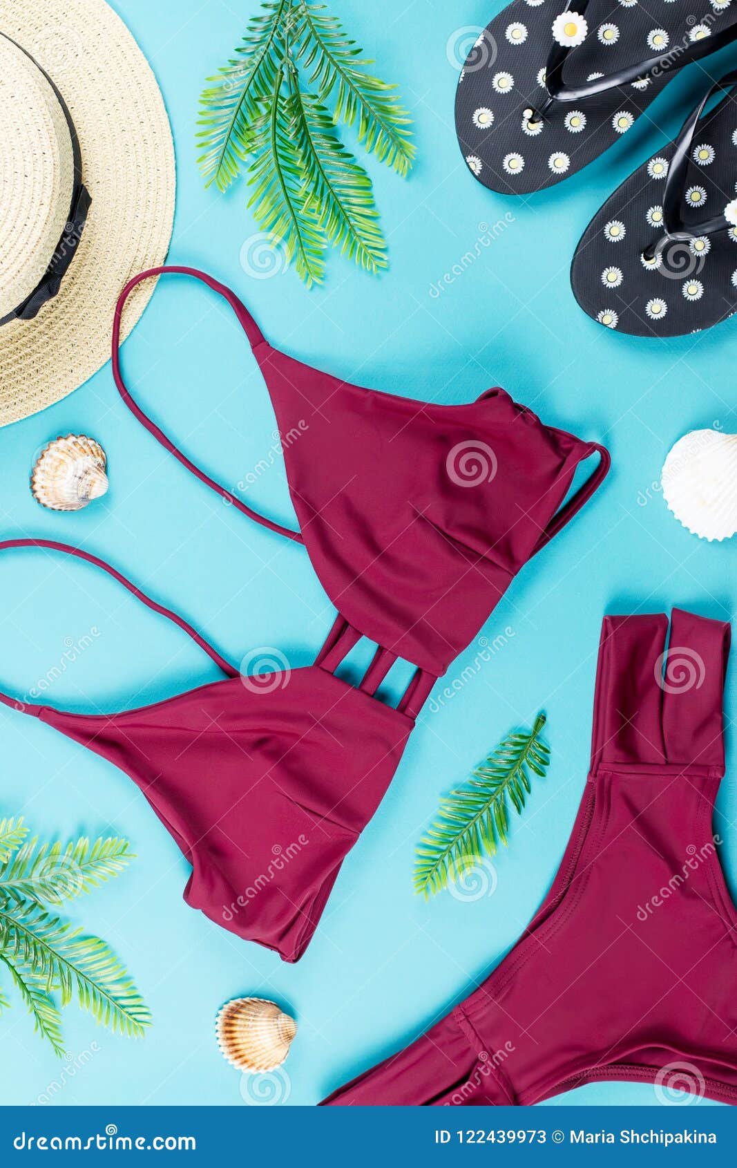 Summer Holiday Background. Tropical Summer Concept with Red Bikini ...