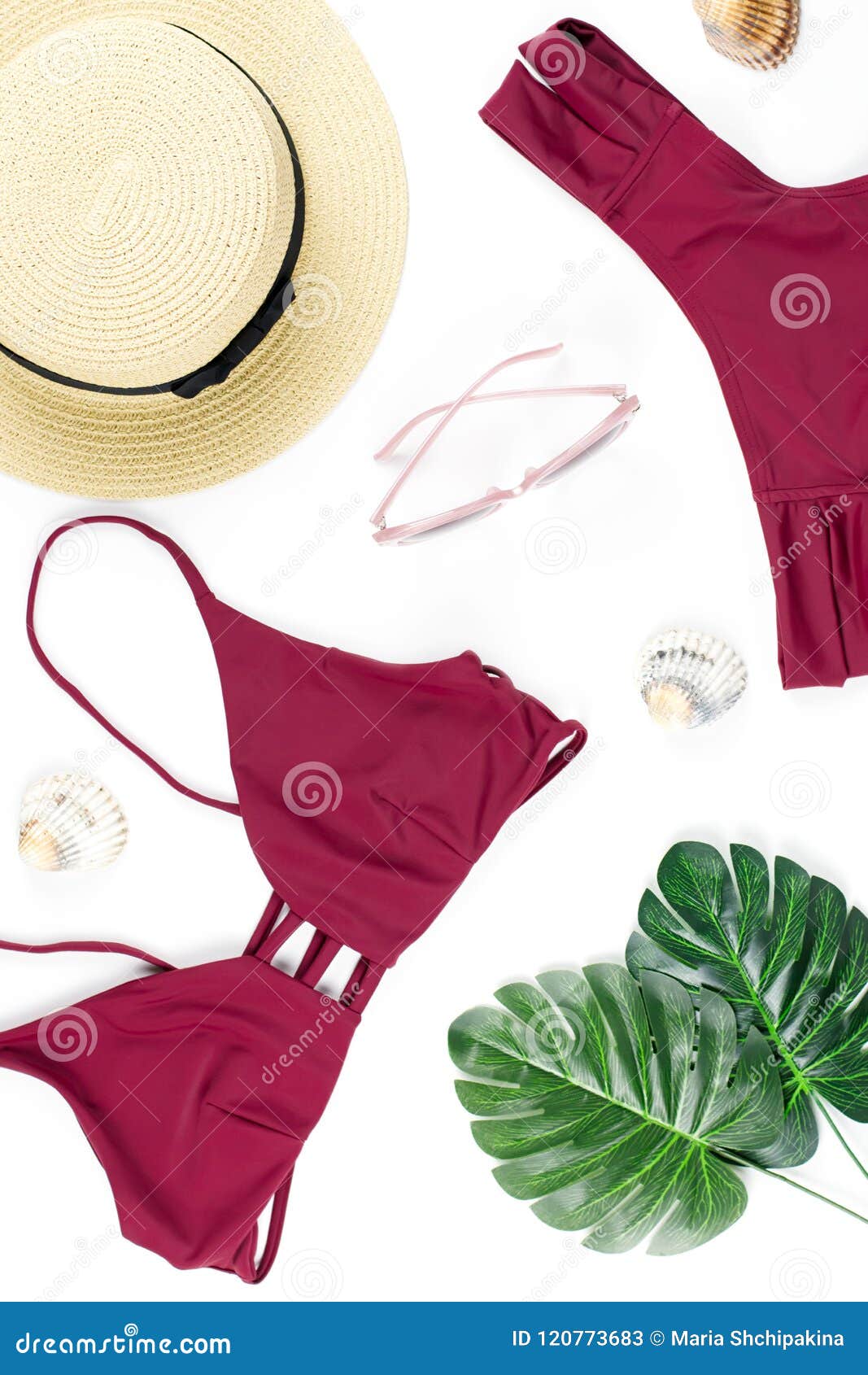 Summer Holiday Background. Tropical Summer Concept with Red Bikini ...