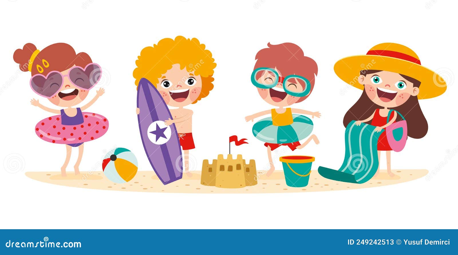 Summer Holiday with Cartoon Kids Stock Illustration - Illustration of ...
