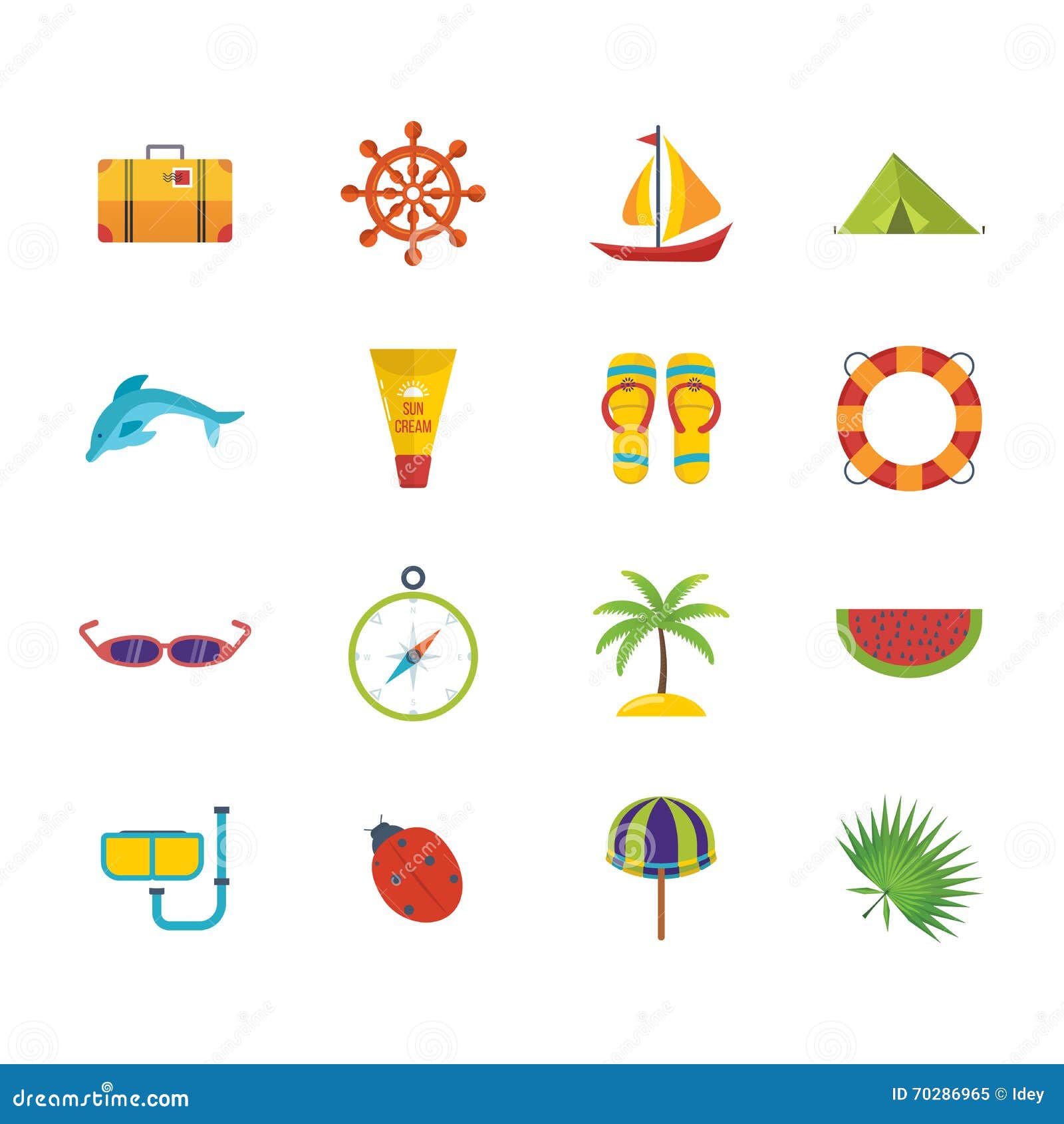 Summer Holiday Flat Icons Set. Stock Vector - Illustration of suitcase ...