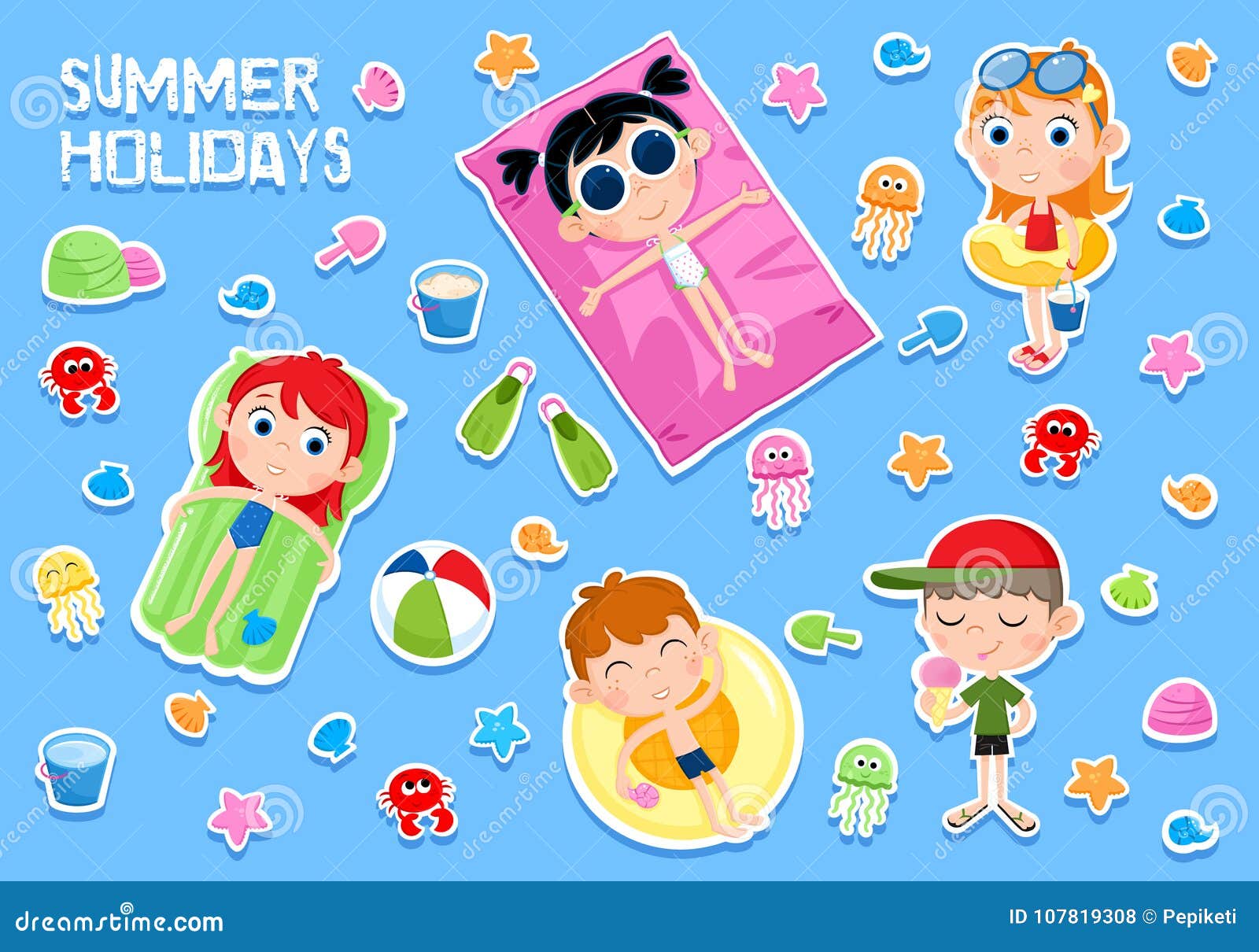 Children’s fun Green beach holiday summer transparent stickers Partybags Party 