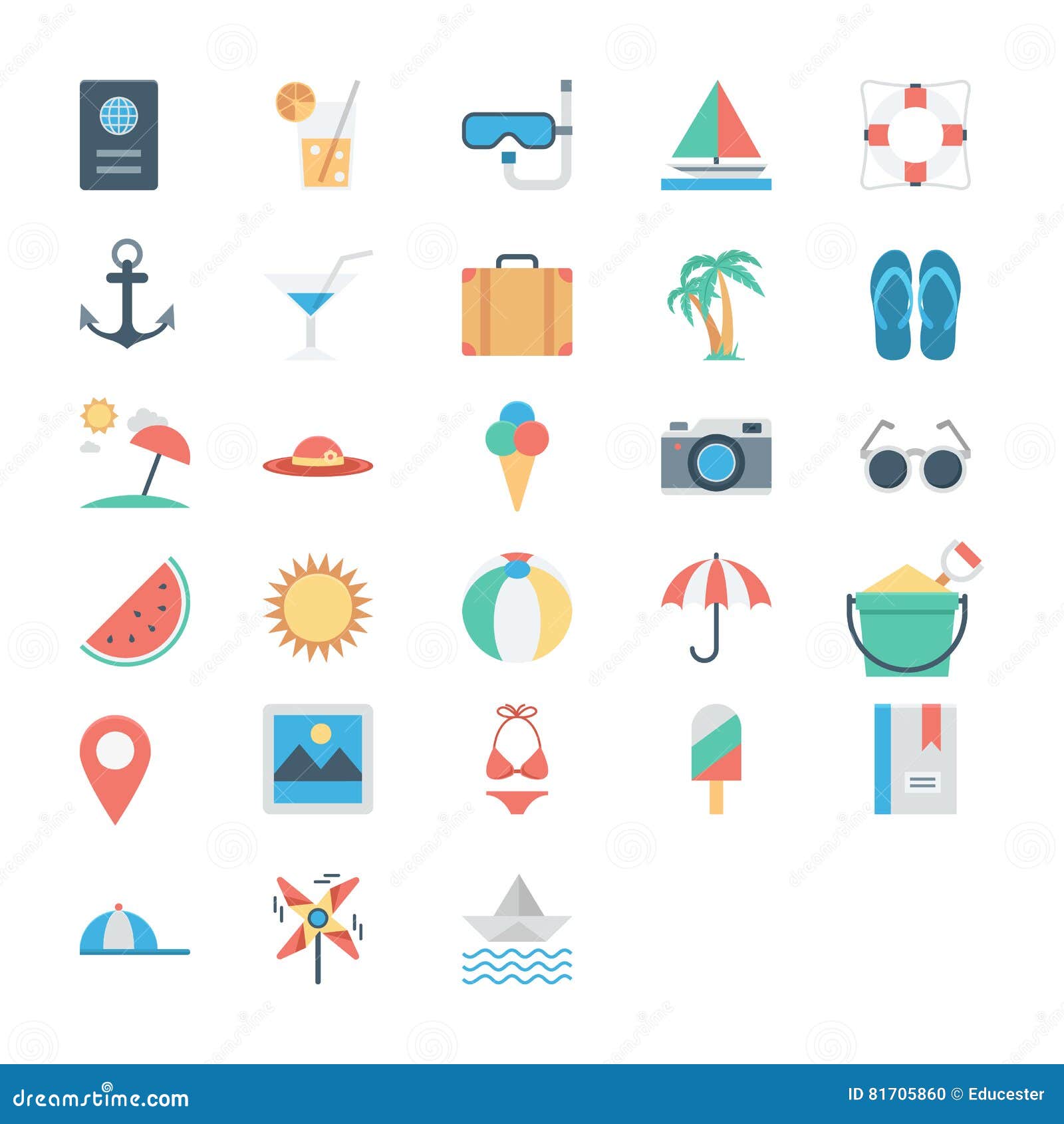 Summer and Holidays Colored Vector Icons 1 Stock Illustration ...