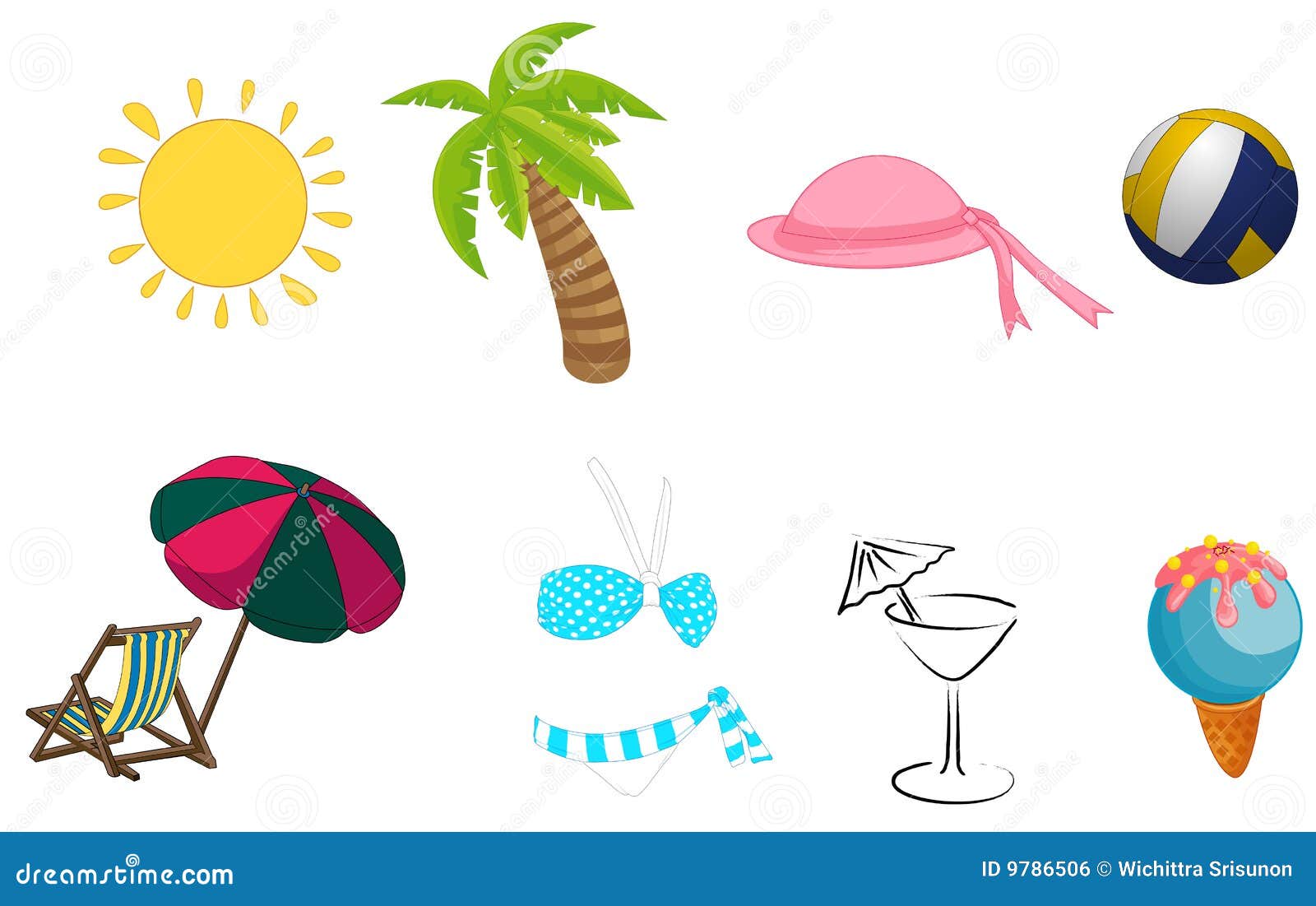 Summer icons set stock illustration. Illustration of collection - 9786506