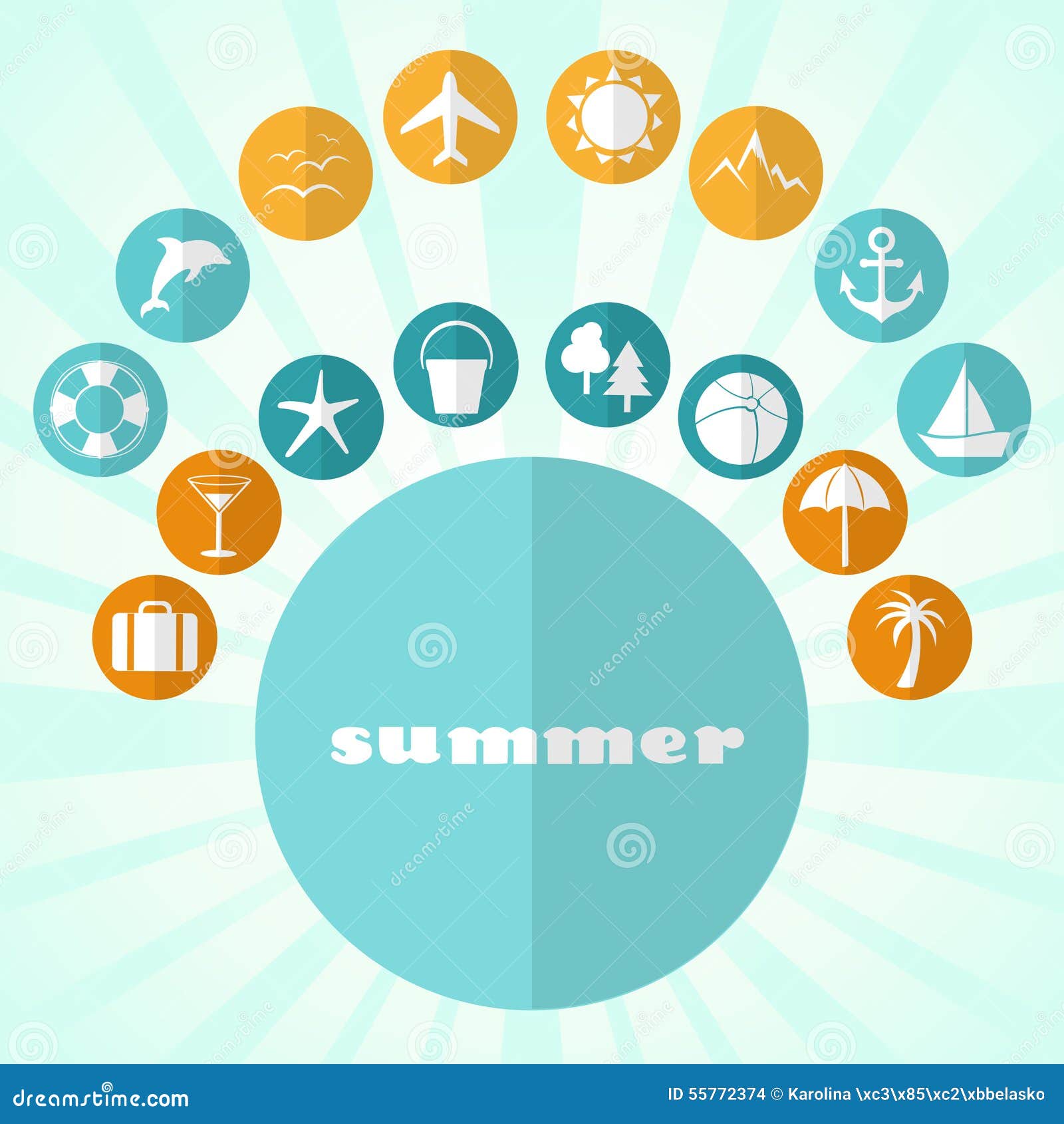 Set of vector summer icons contain holiday, travel and vacation things